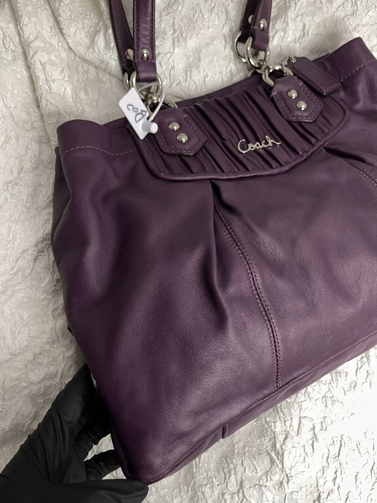 Vintage Coach Purple Pleated Carryall Shoulder Bag 2