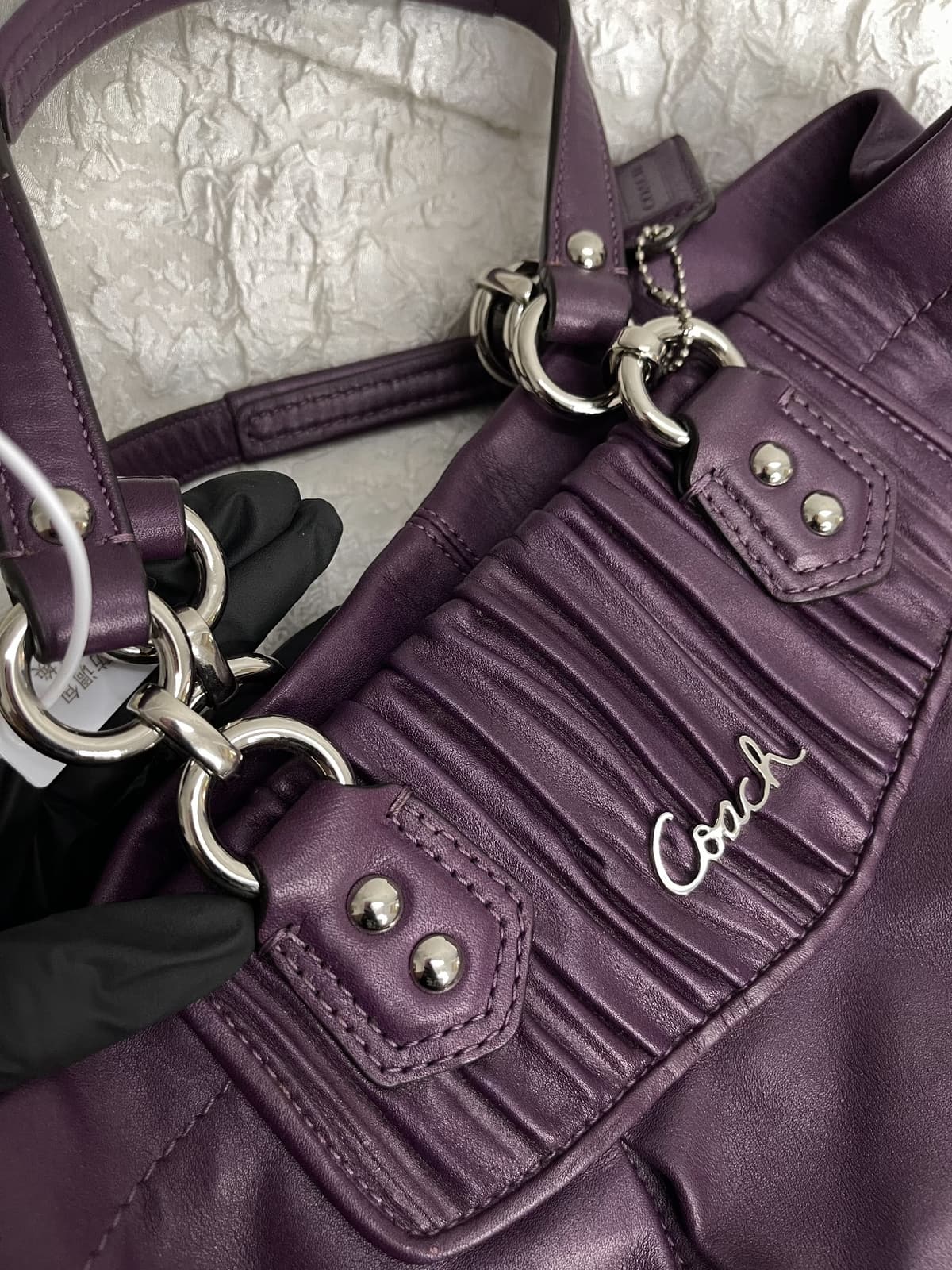 Vintage Coach Purple Pleated Carryall Shoulder Bag 3