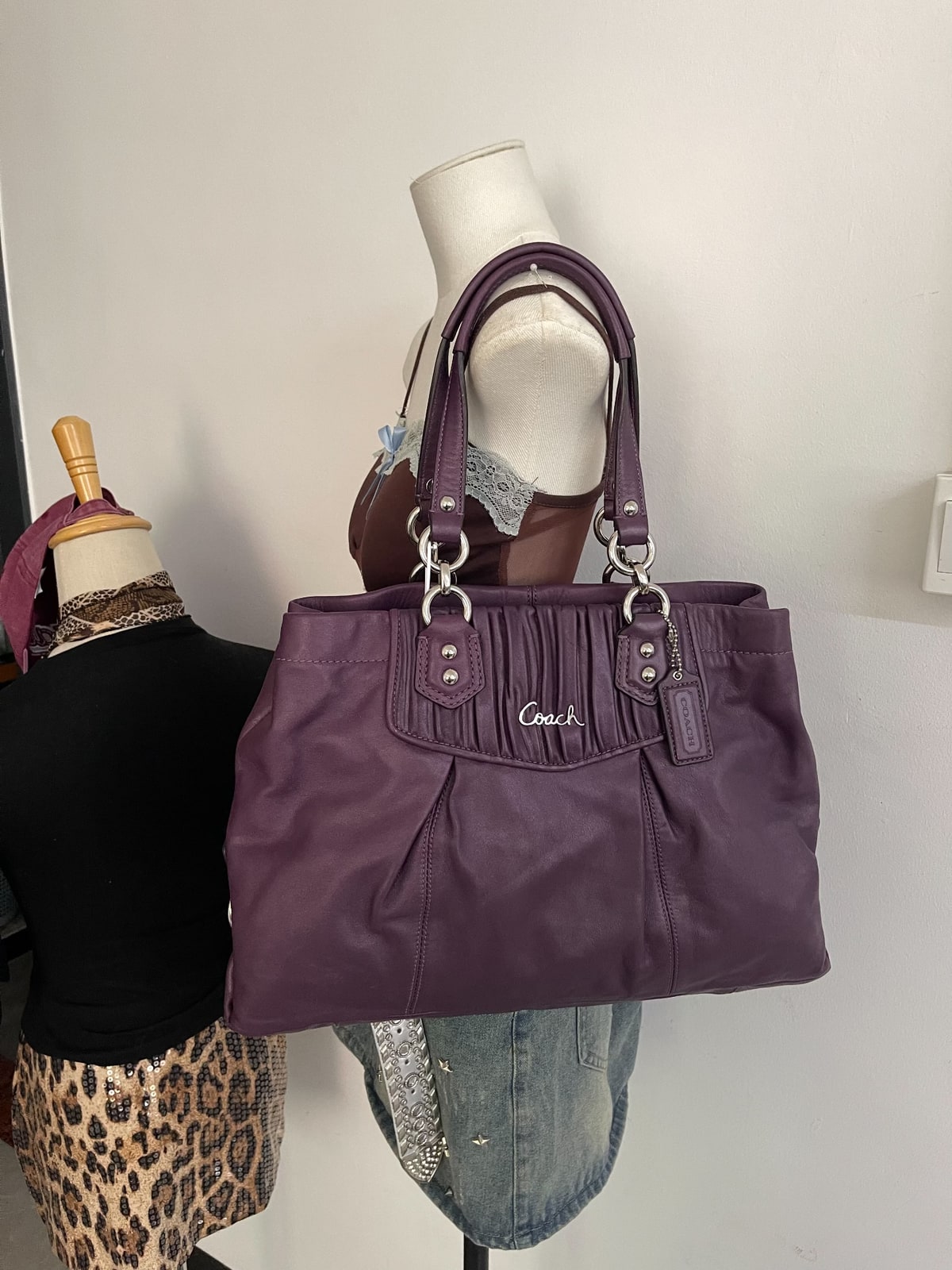 Vintage Coach Purple Pleated Carryall Shoulder Bag 4