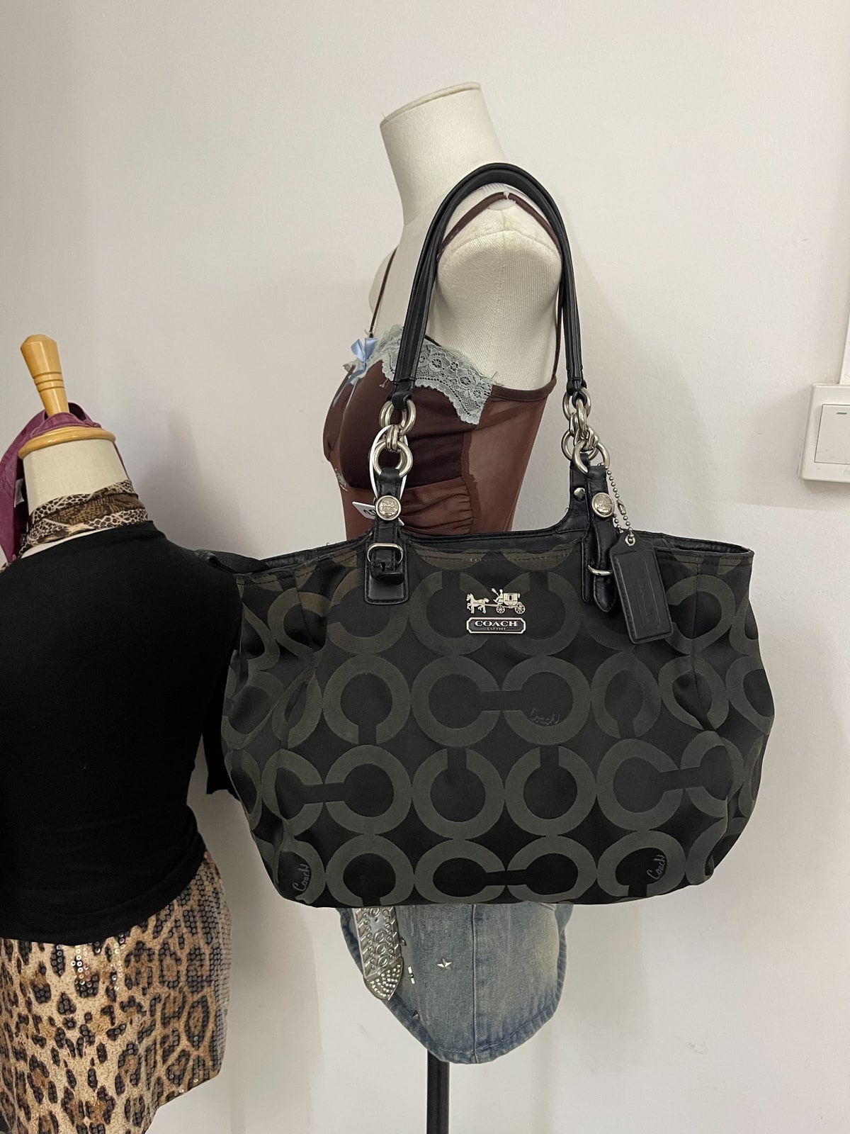 Vintage Coach Black Op Art Tote Bag 5