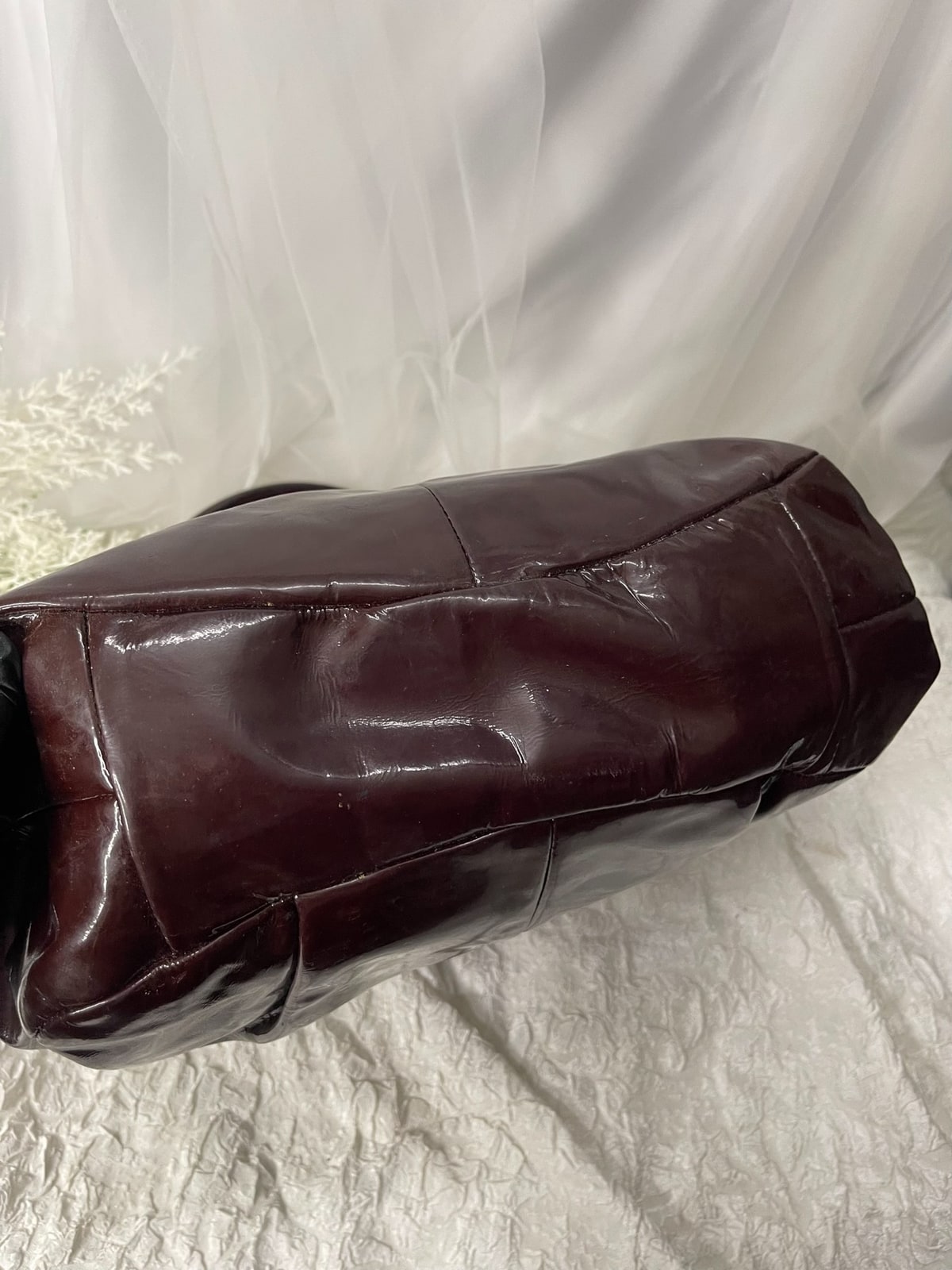 Vintage Coach Burgundy Patent Carryall Shoulder Bag 4