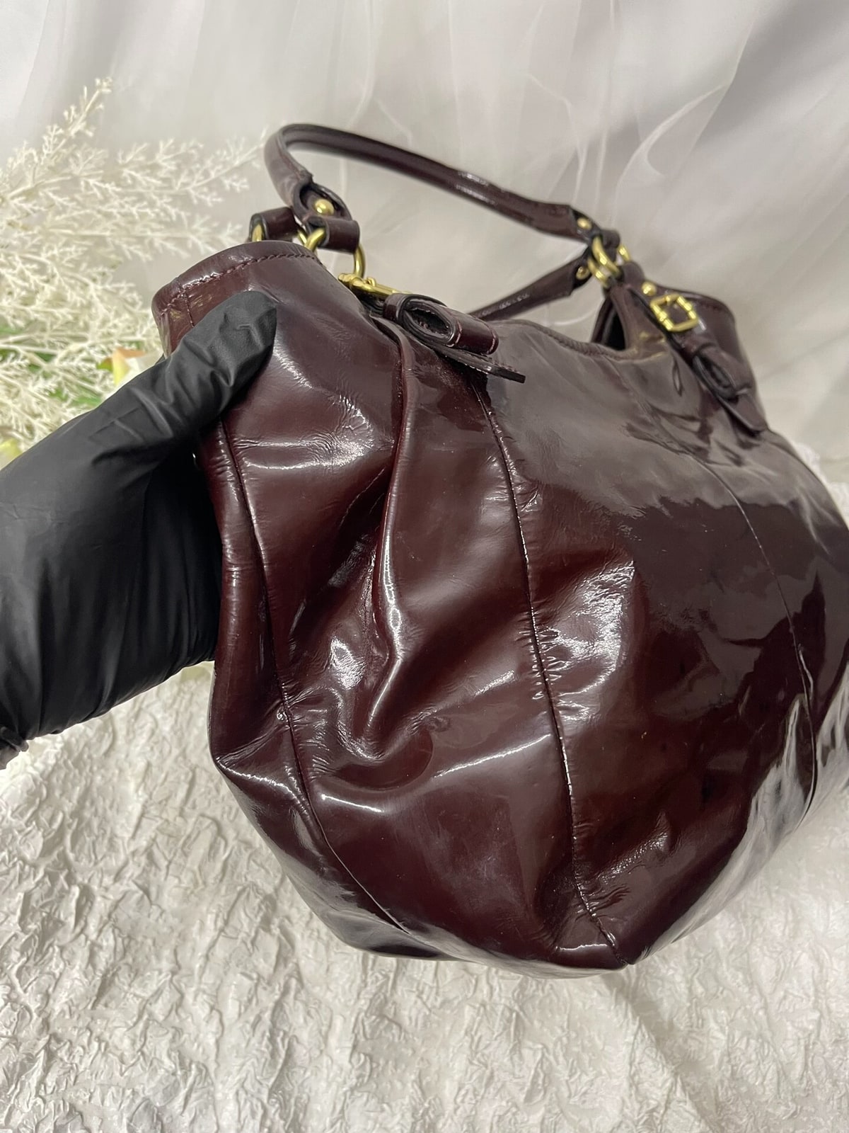 Vintage Coach Burgundy Patent Carryall Shoulder Bag 6