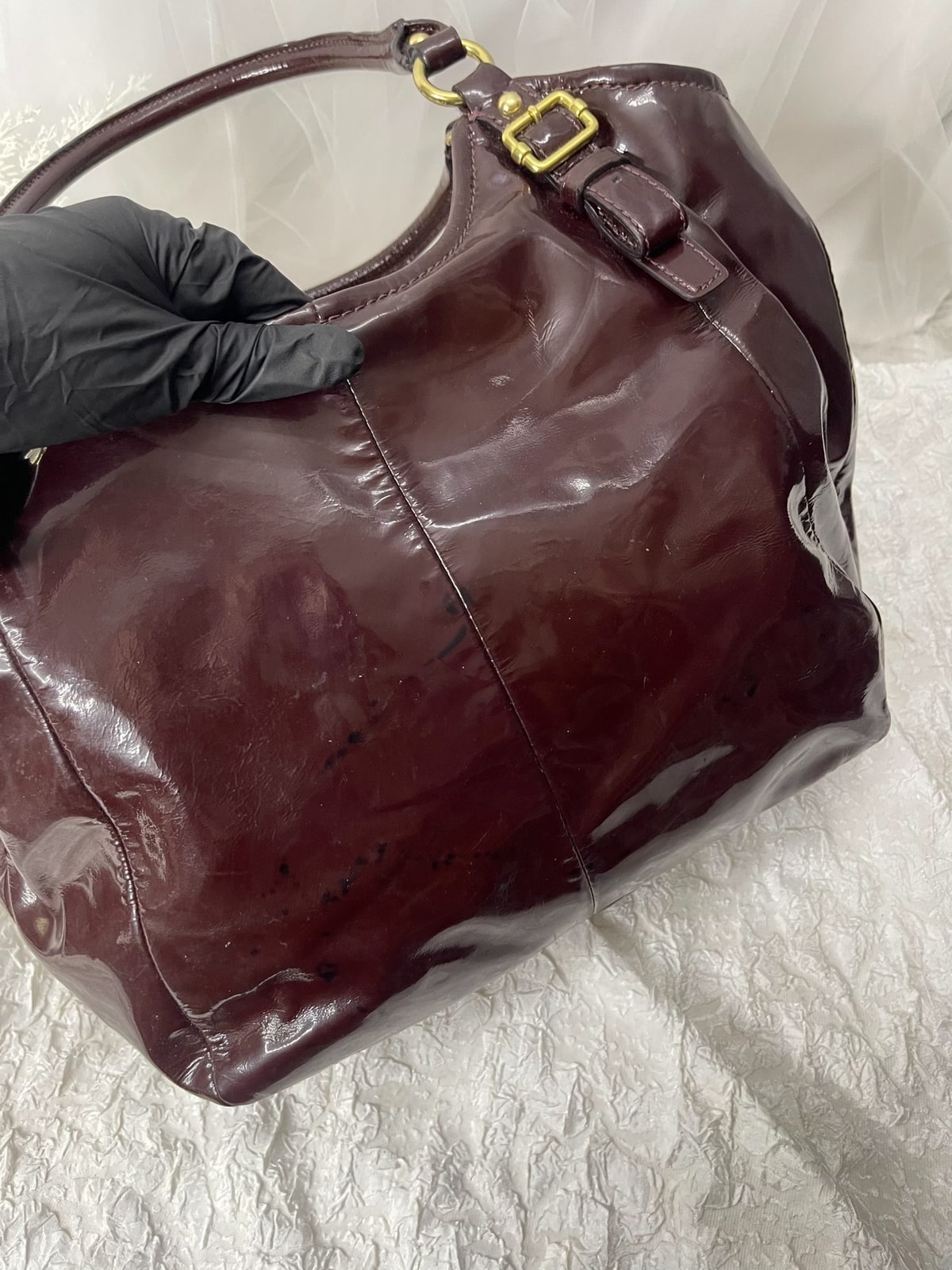 Vintage Coach Burgundy Patent Carryall Shoulder Bag 7