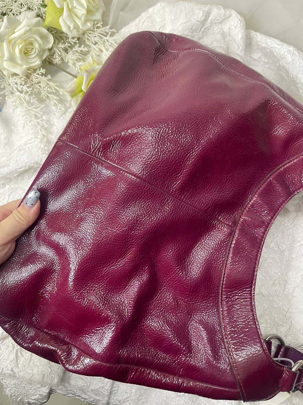Vintage Coach Burgundy Patent Hobo Bag 2