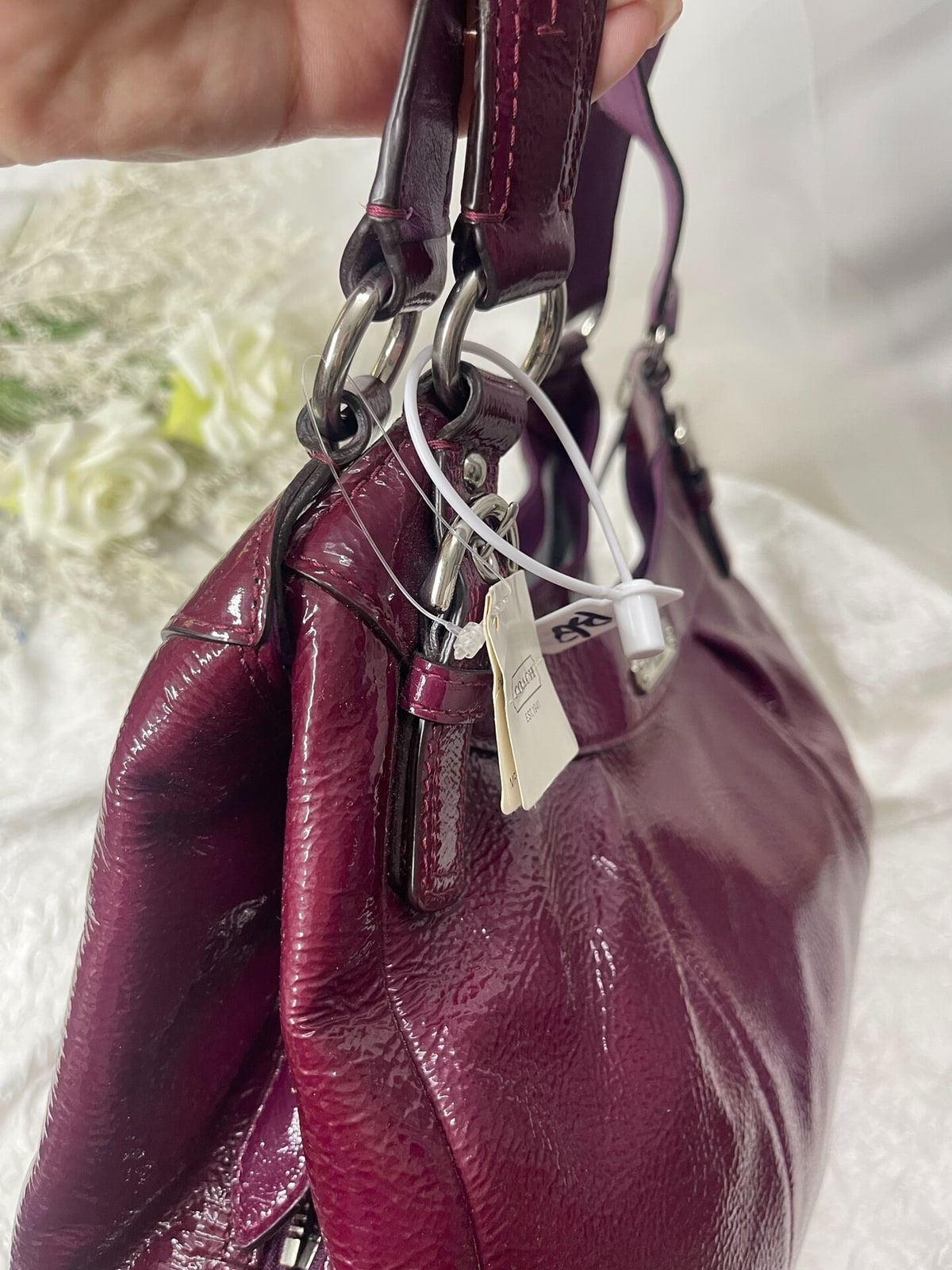 Vintage Coach Burgundy Patent Hobo Bag 3