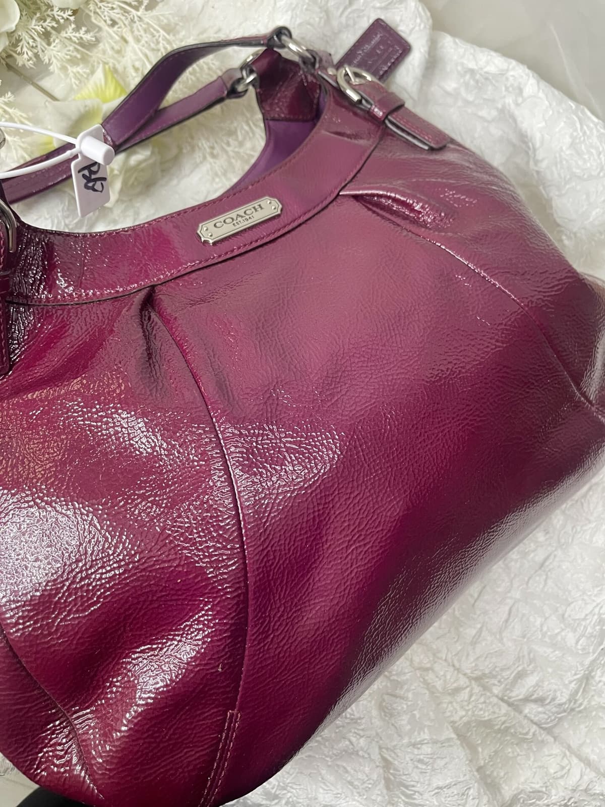 Vintage Coach Burgundy Patent Hobo Bag 4