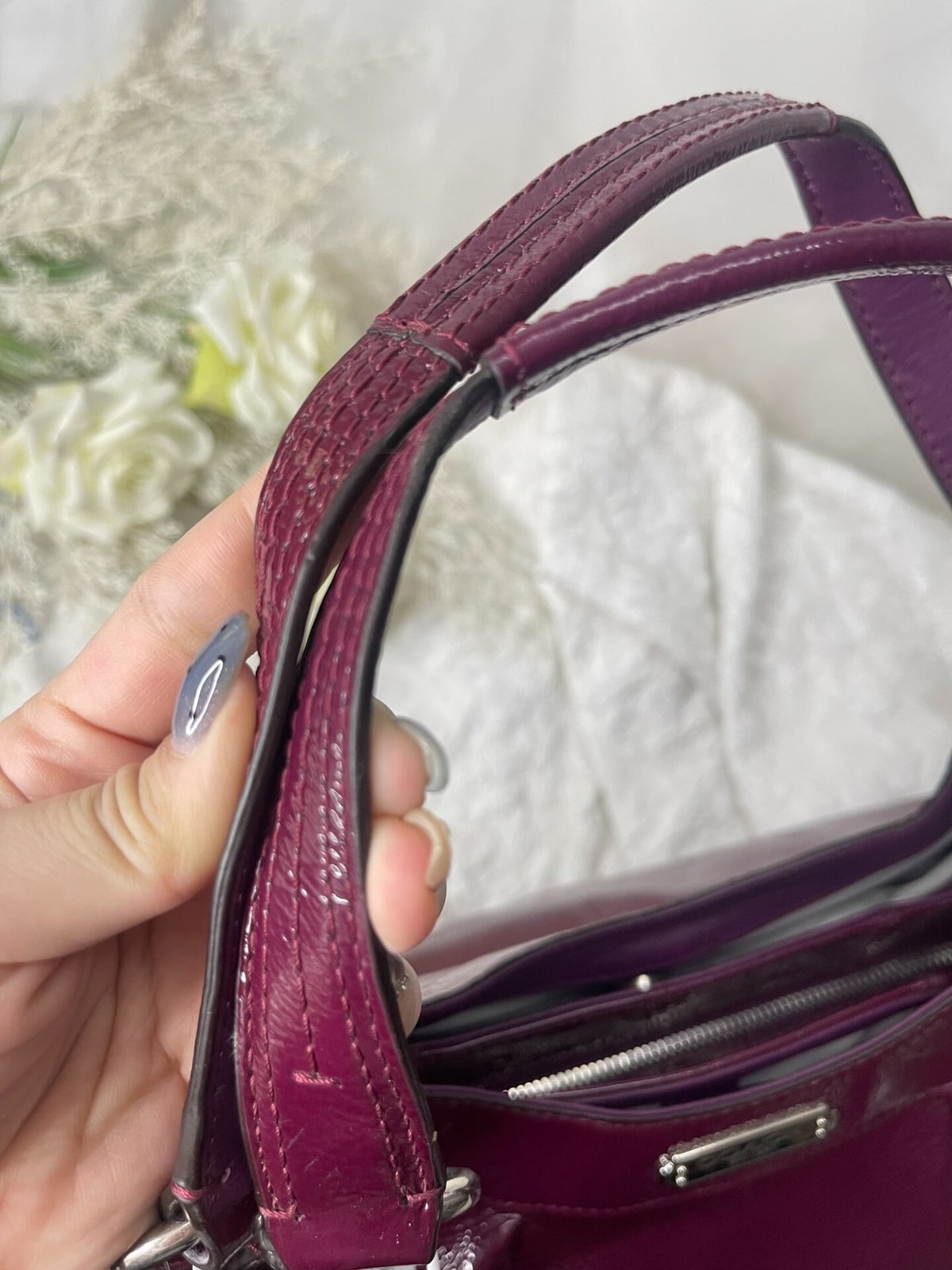 Vintage Coach Burgundy Patent Hobo Bag 5