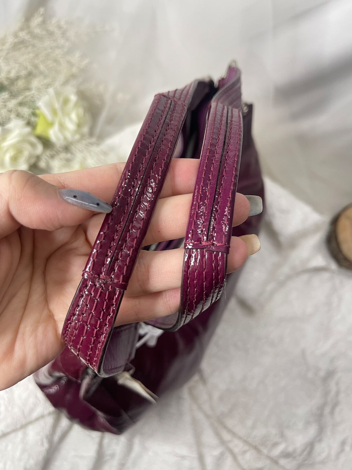 Vintage Coach Burgundy Patent Hobo Bag 7