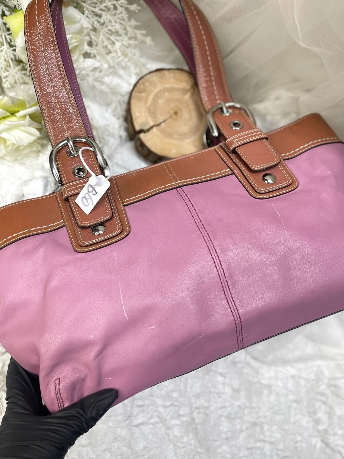 Vintage Coach Pink Brown Cloud Satchel Bag 3