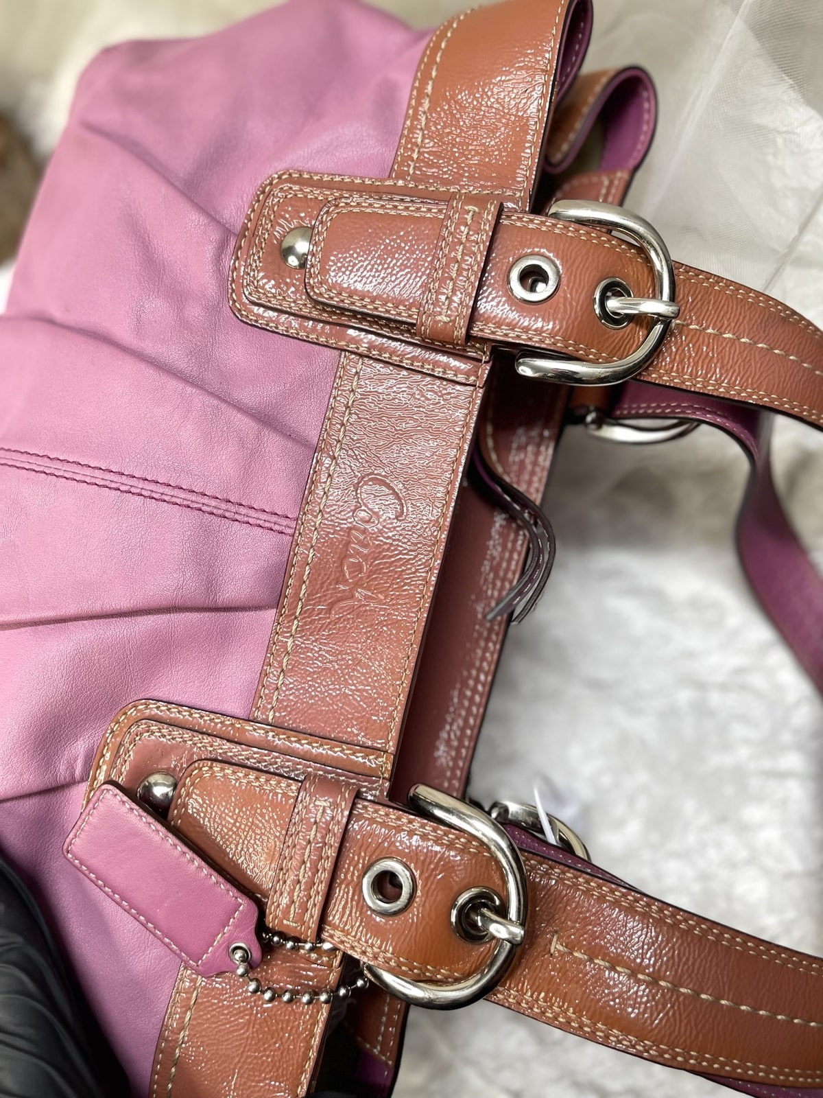Vintage Coach Pink Brown Cloud Satchel Bag 4