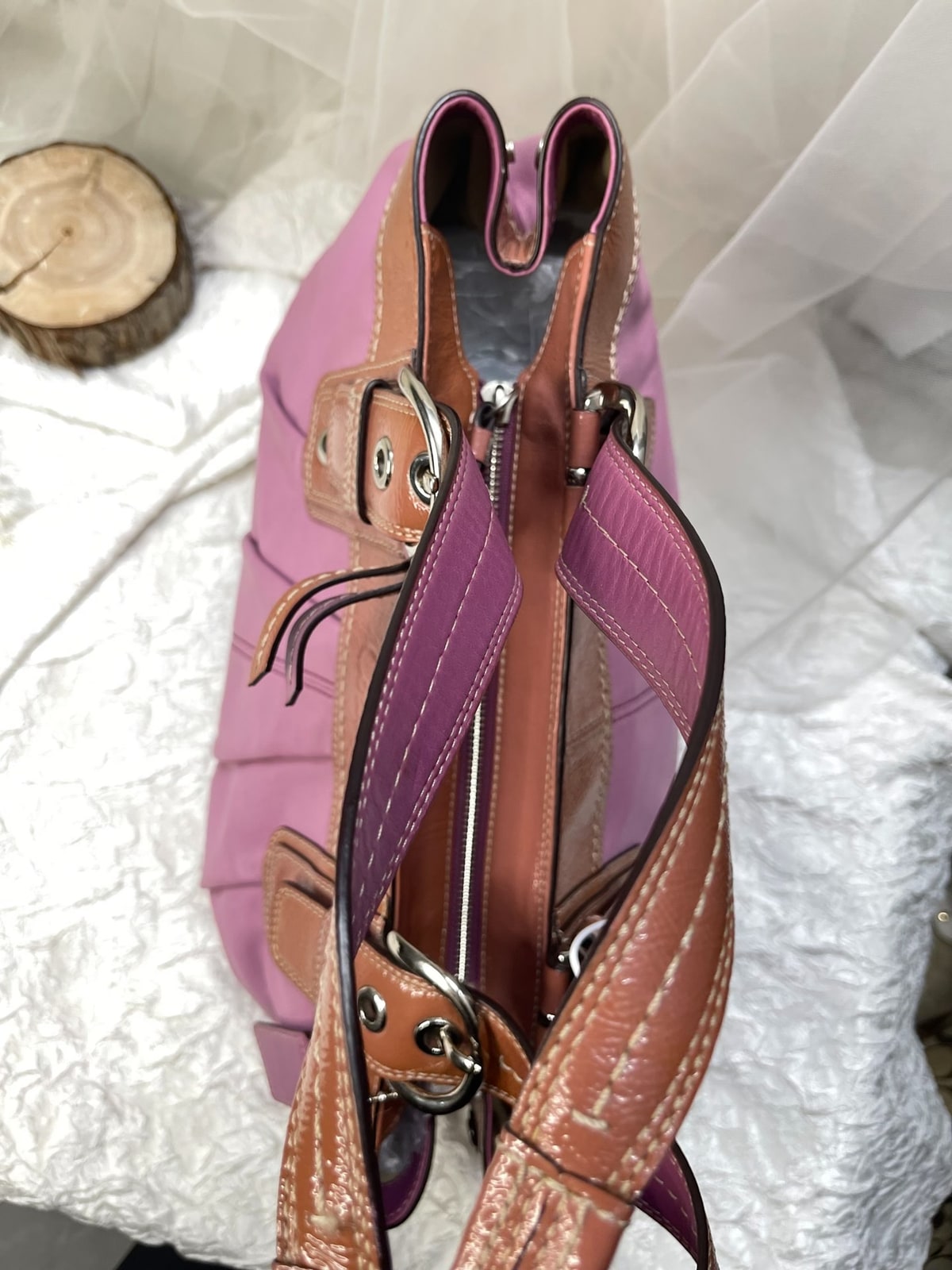 Vintage Coach Pink Brown Cloud Satchel Bag 5
