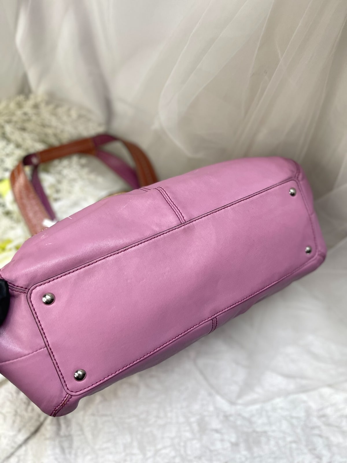 Vintage Coach Pink Brown Cloud Satchel Bag 7