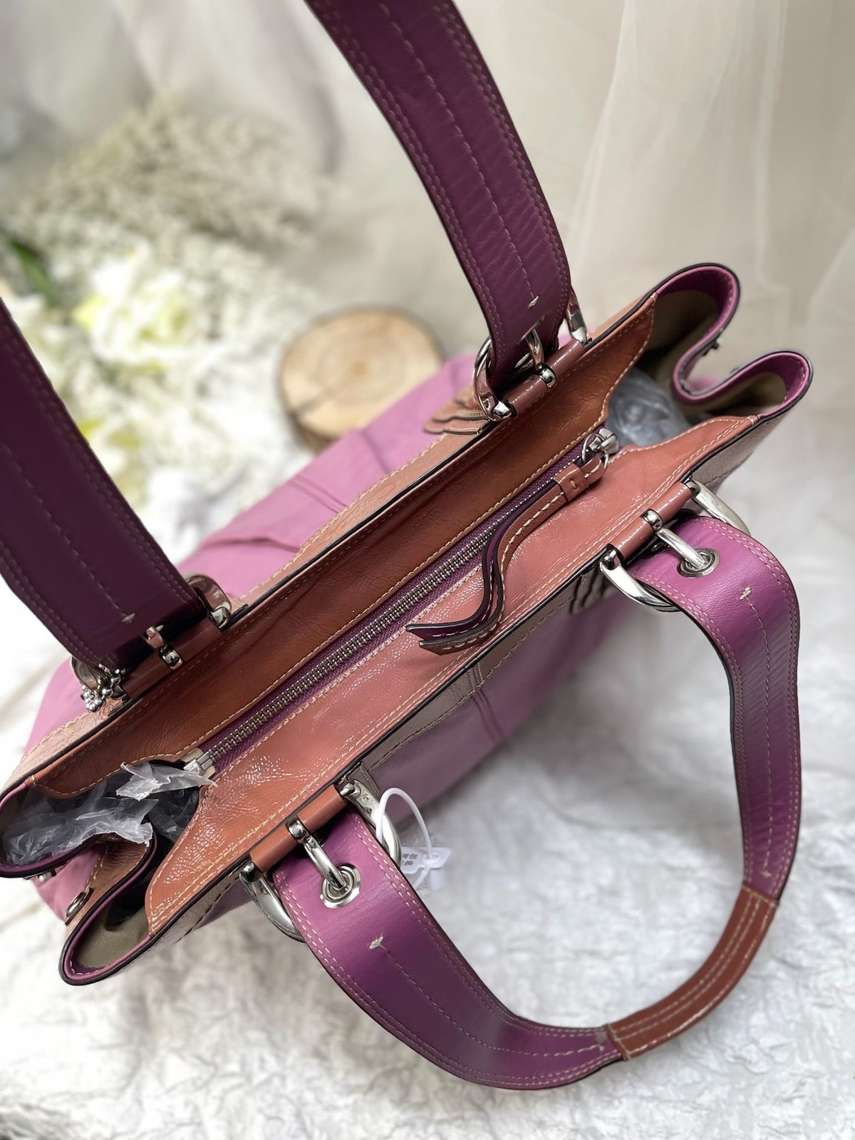 Vintage Coach Pink Brown Cloud Satchel Bag 8