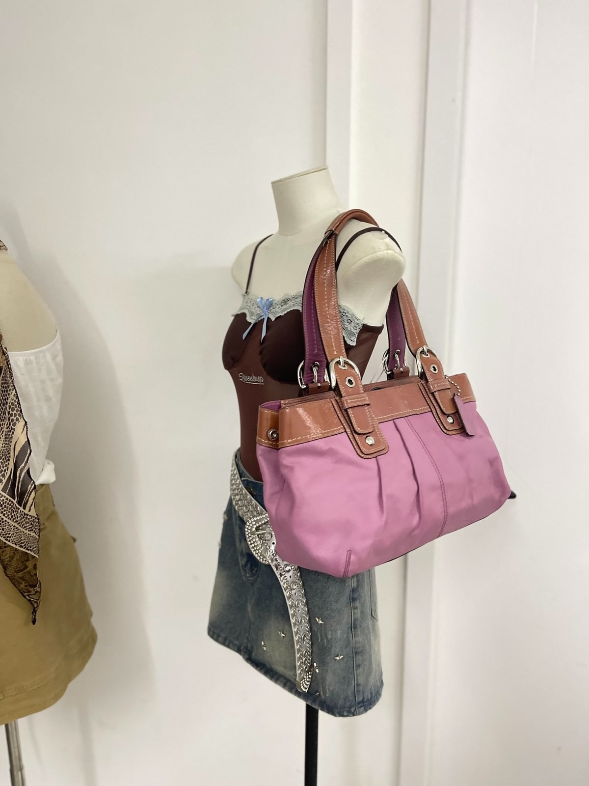 Vintage Coach Pink Brown Cloud Satchel Bag 9