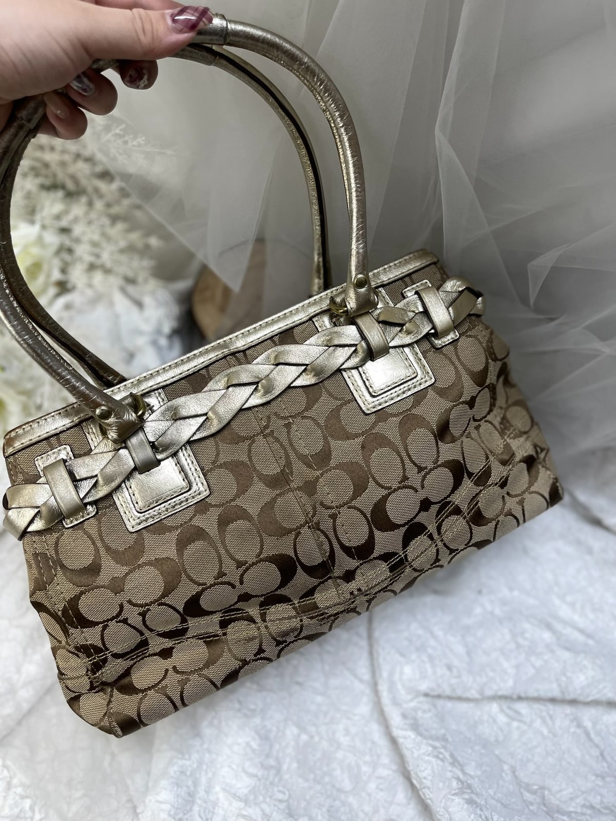Vintage Coach Tan Signature Braided Satchel Bag 5