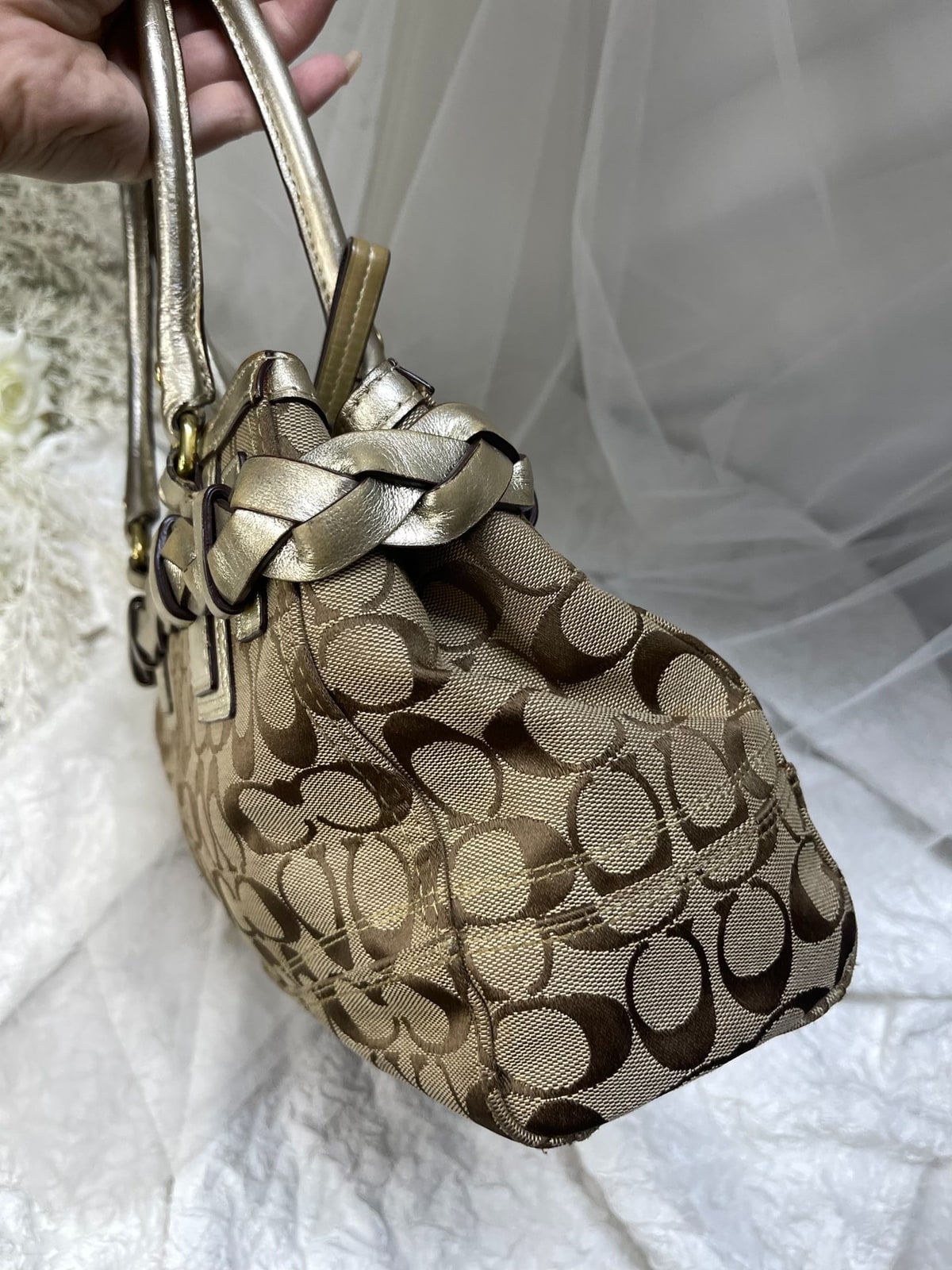 Vintage Coach Tan Signature Braided Satchel Bag 6