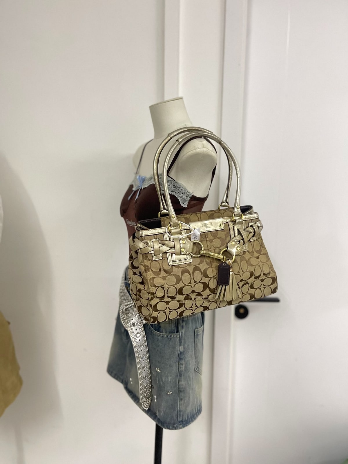 Vintage Coach Tan Signature Braided Satchel Bag 3