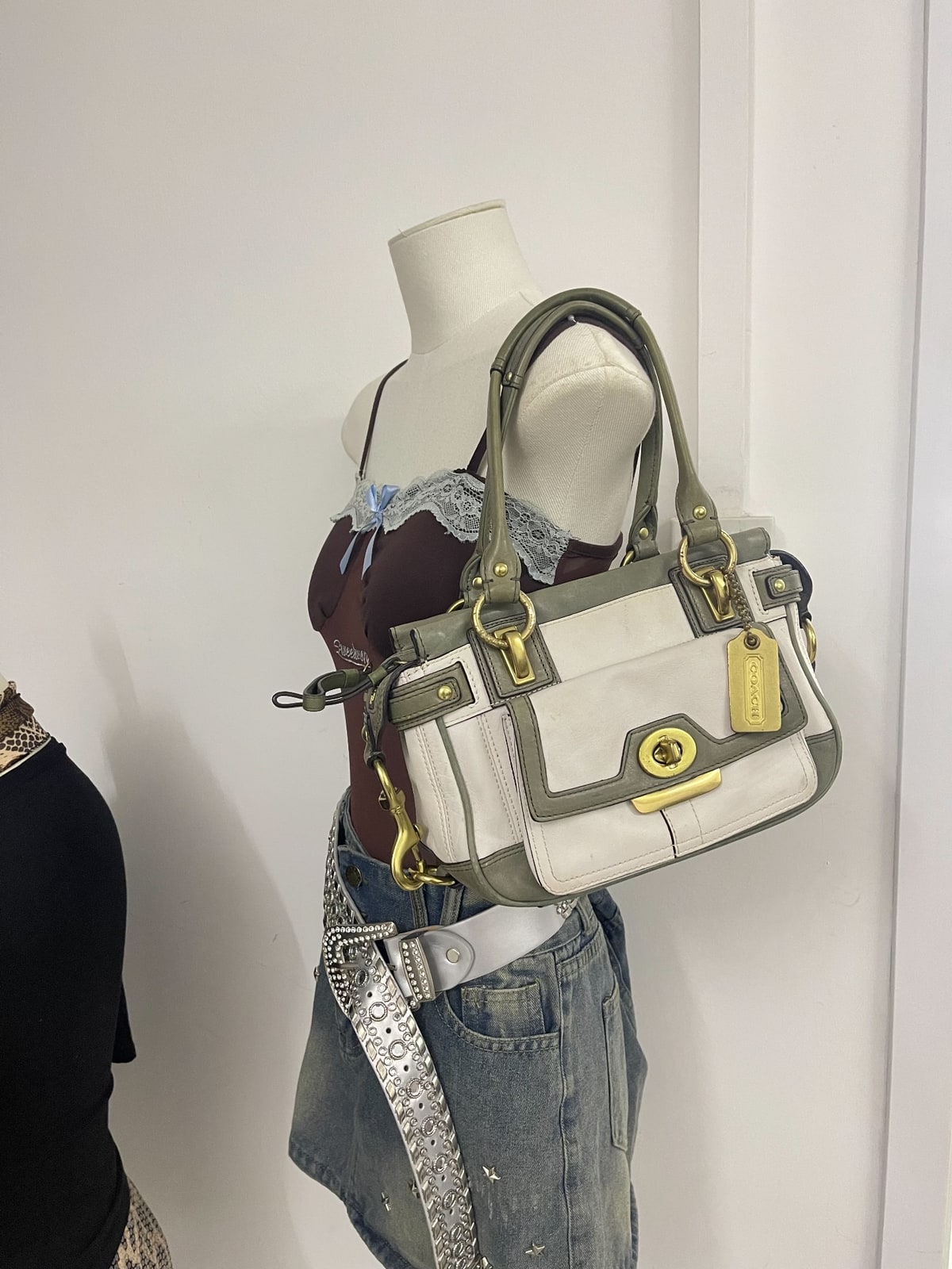 Vintage Coach Cream Two-Tone Satchel Bag 4