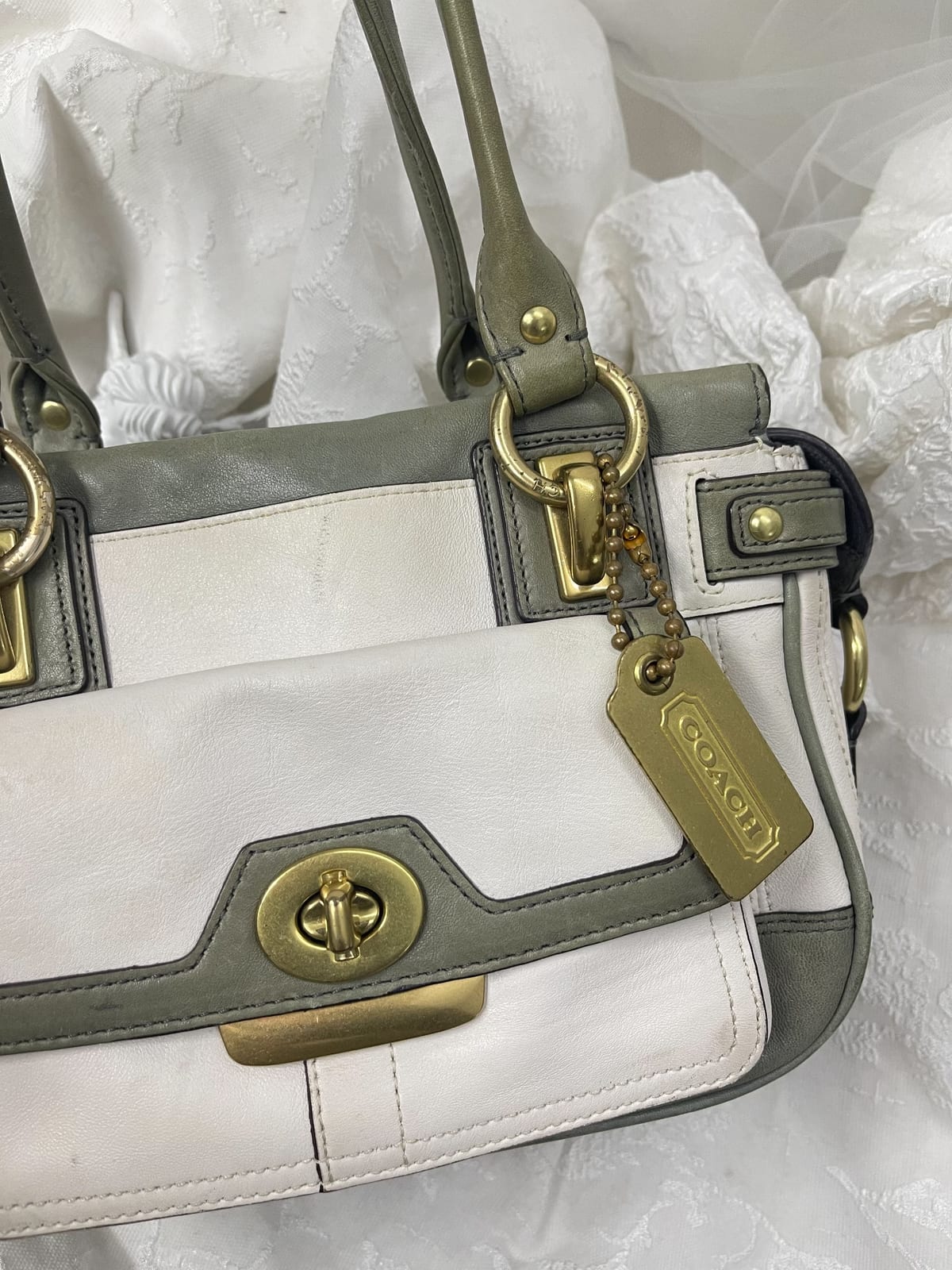 Vintage Coach Cream Two-Tone Satchel Bag 8