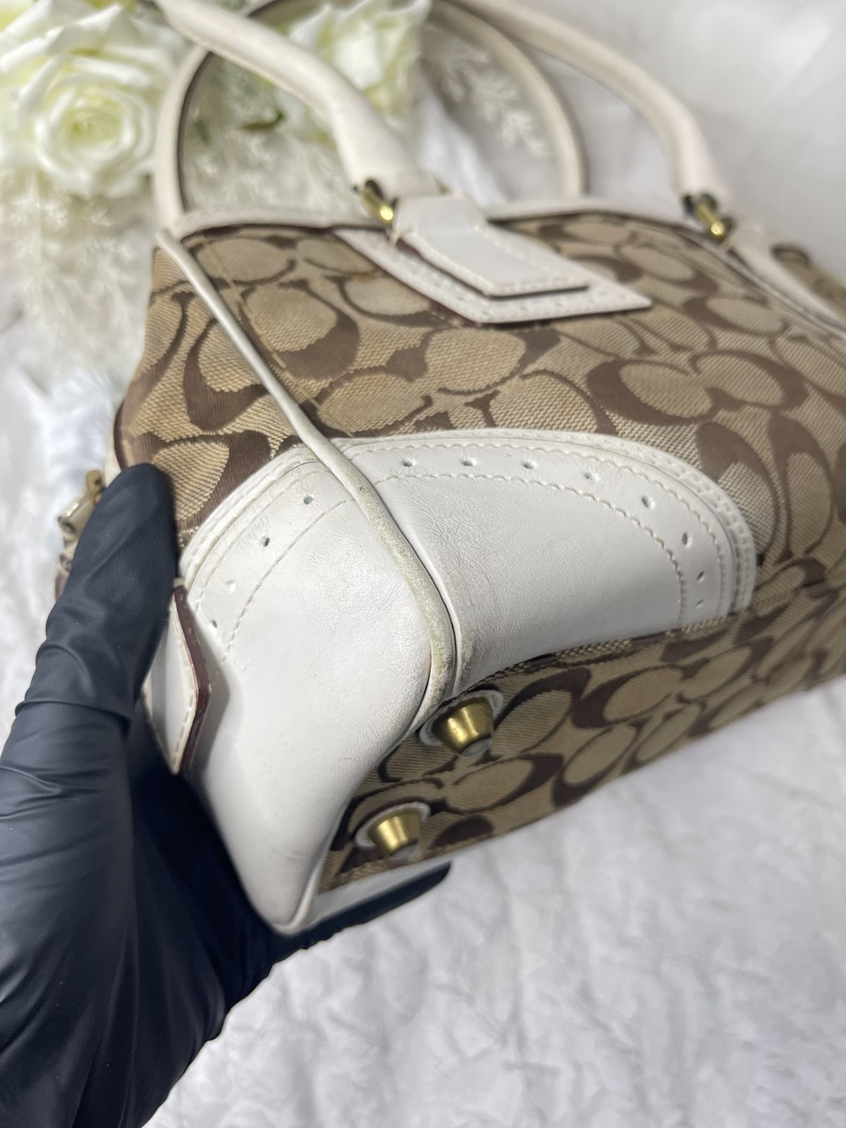 Vintage Coach Cream Signature Bowler Bag 2