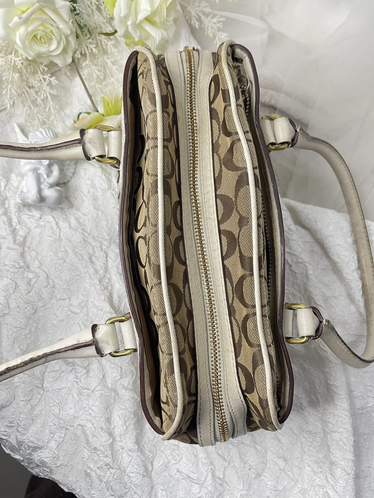 Vintage Coach Cream Signature Bowler Bag 5