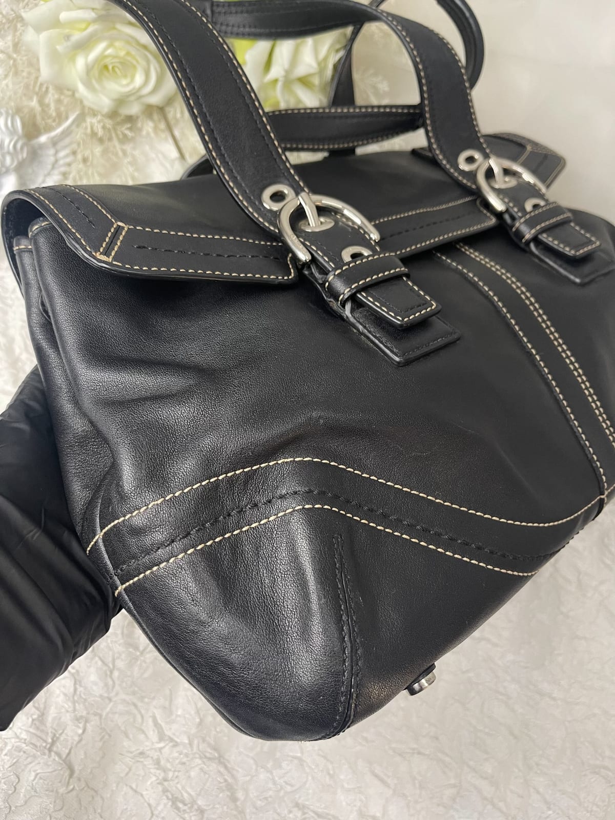 Vintage Coach Black Leather Satchel Bag 2