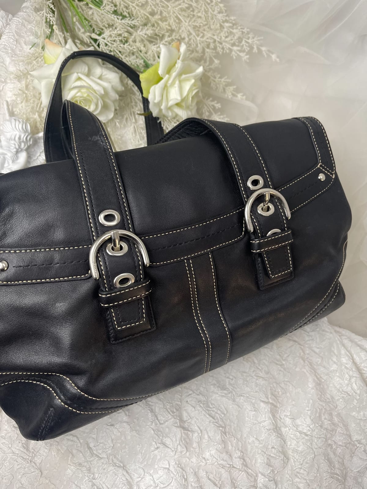 Vintage Coach Black Leather Satchel Bag 4