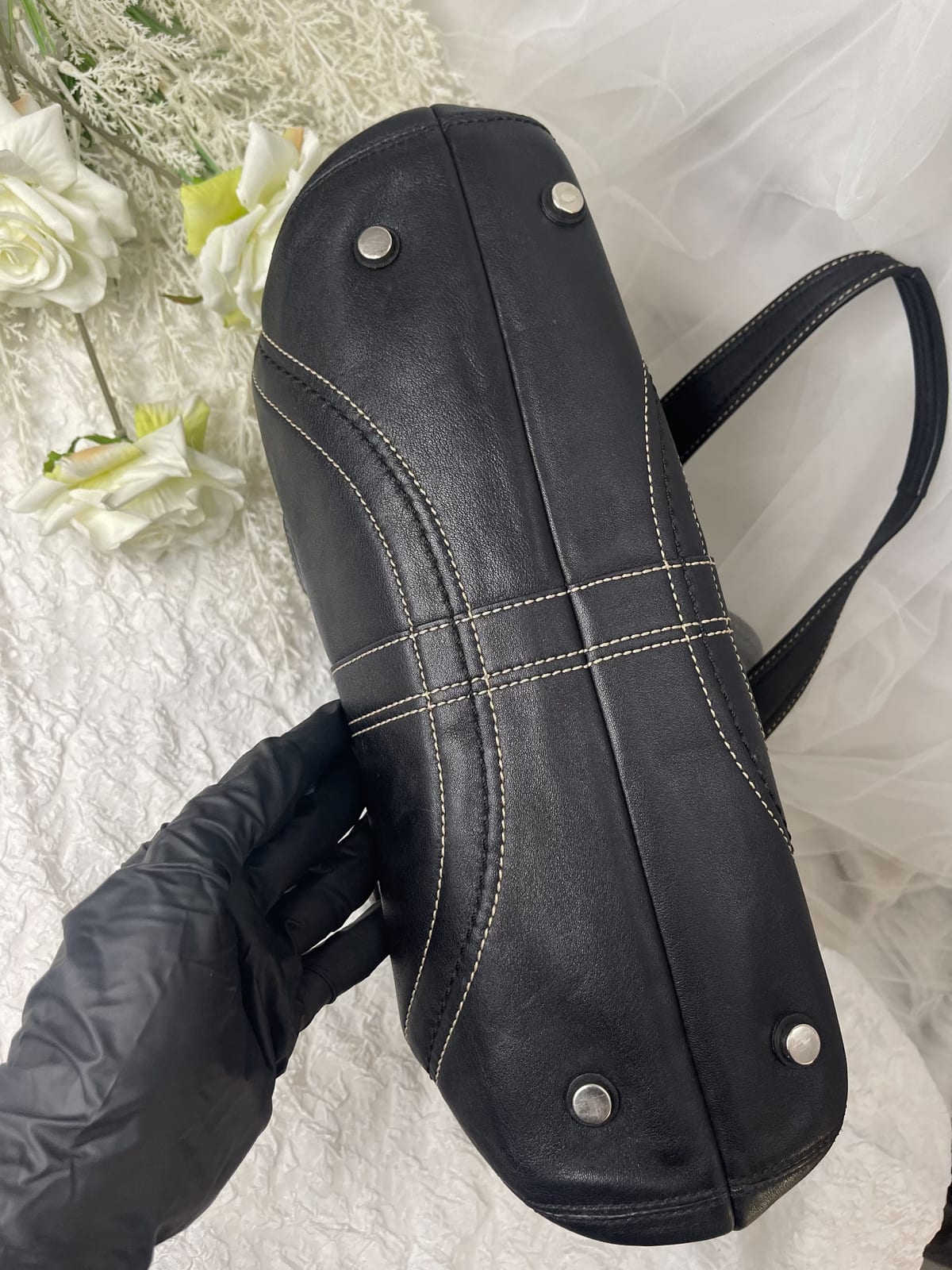 Vintage Coach Black Leather Satchel Bag 5