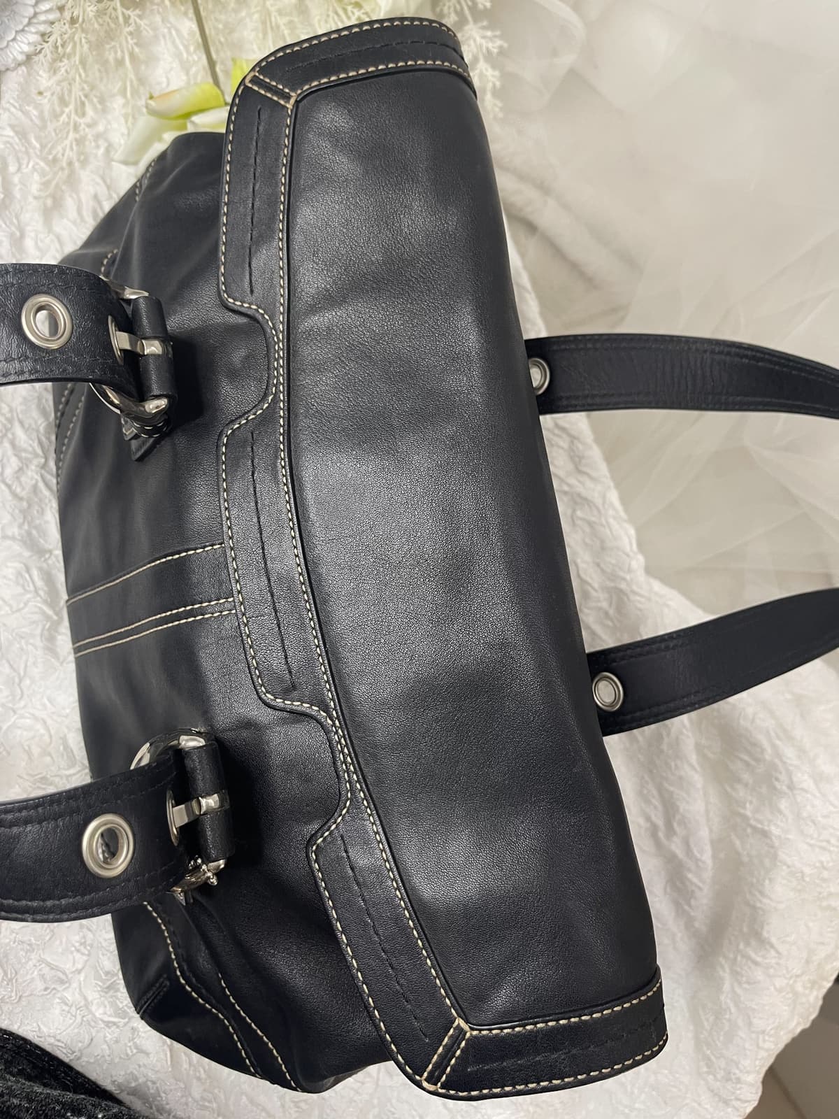 Vintage Coach Black Leather Satchel Bag 6