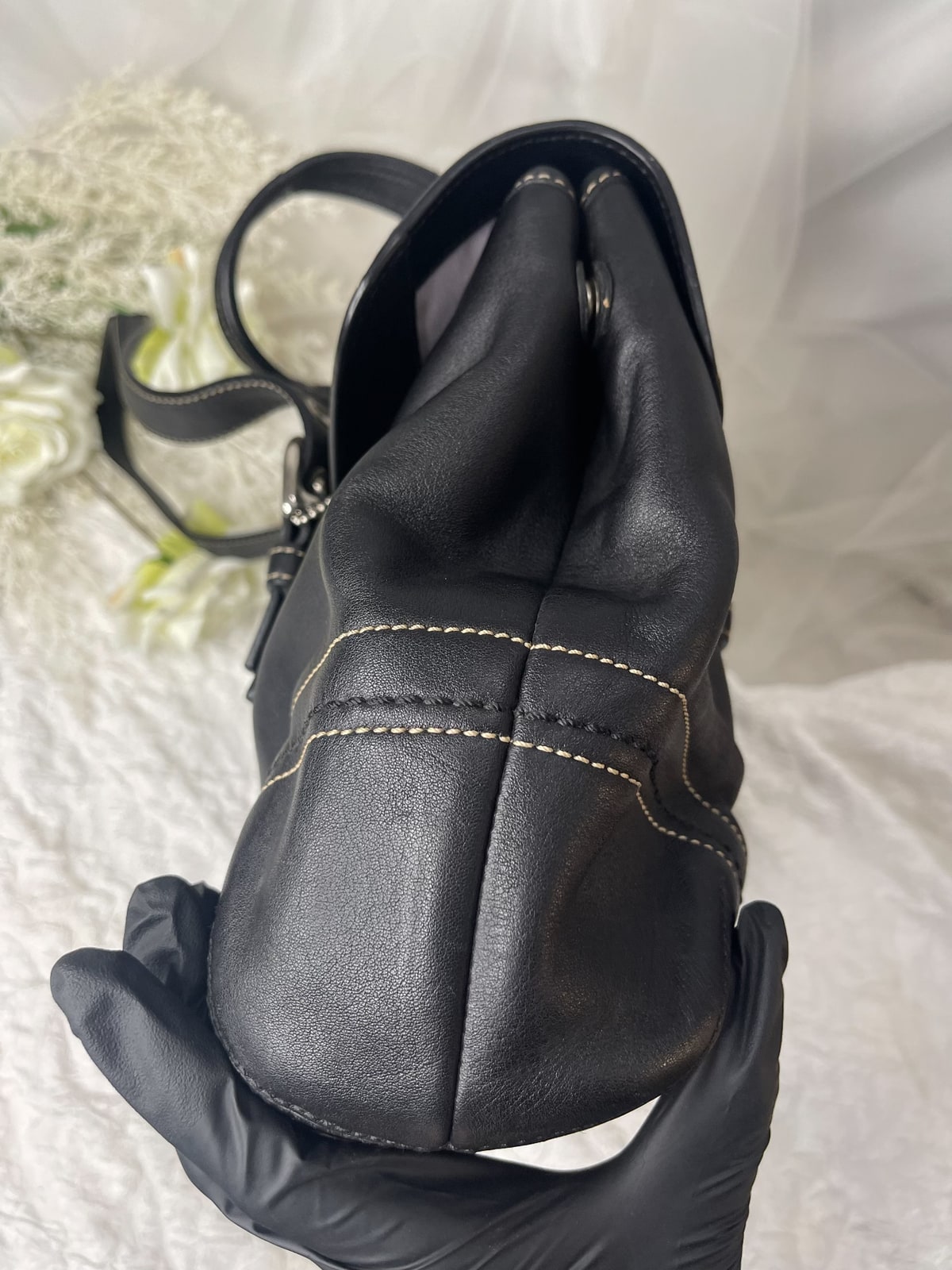 Vintage Coach Black Leather Satchel Bag 8
