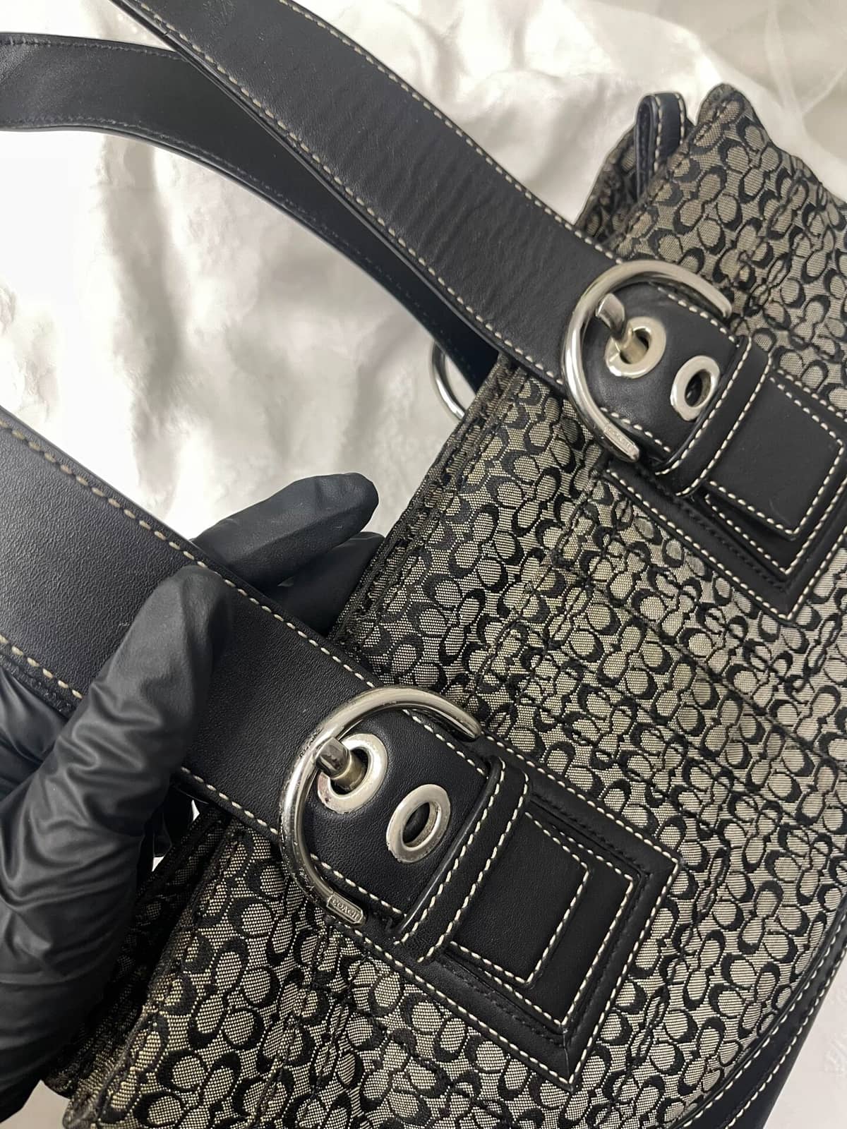 Vintage Coach Grey Mini Basket Shoulder Bag 6