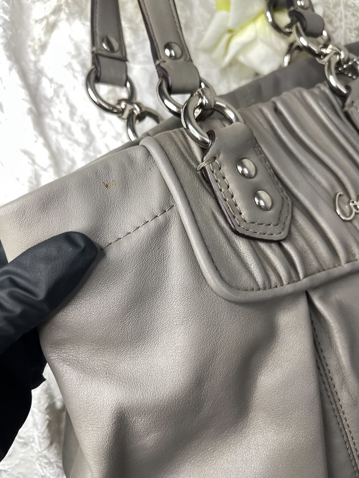 Vintage Coach Grey Pleated Tote Bag 3