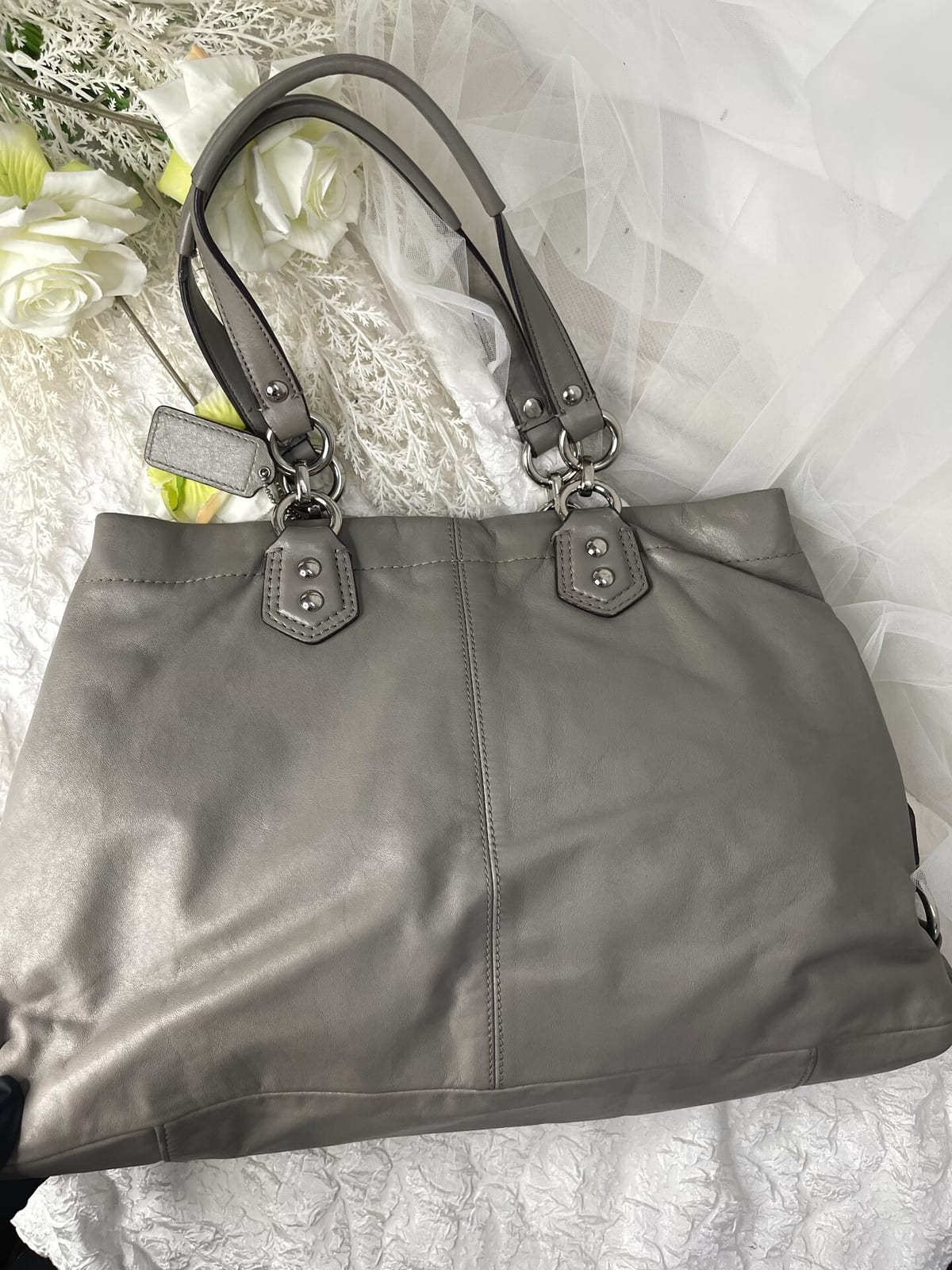 Vintage Coach Grey Pleated Tote Bag 5