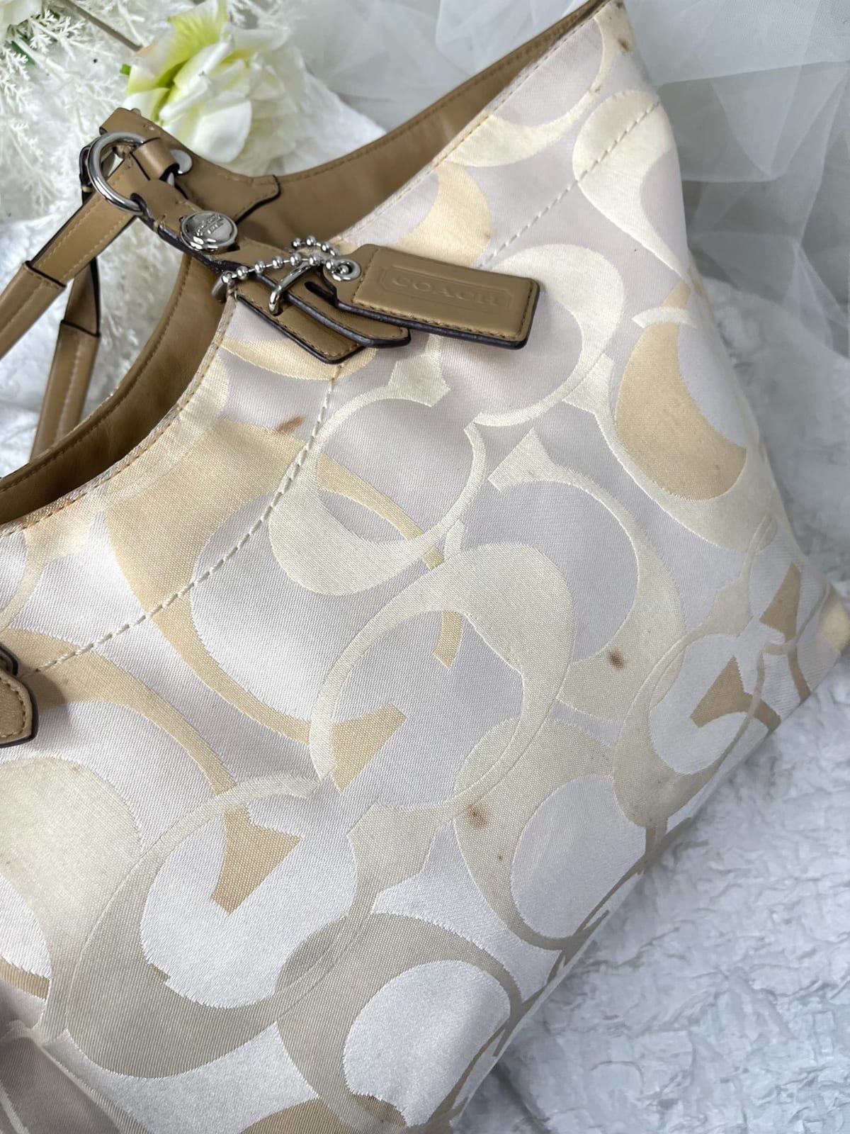 Vintage Coach Cream Iridescent Tote Bag 2
