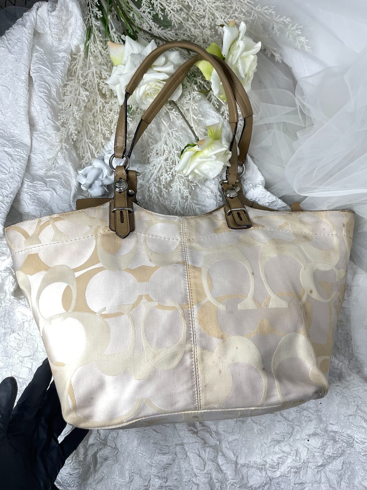 Vintage Coach Cream Iridescent Tote Bag 5