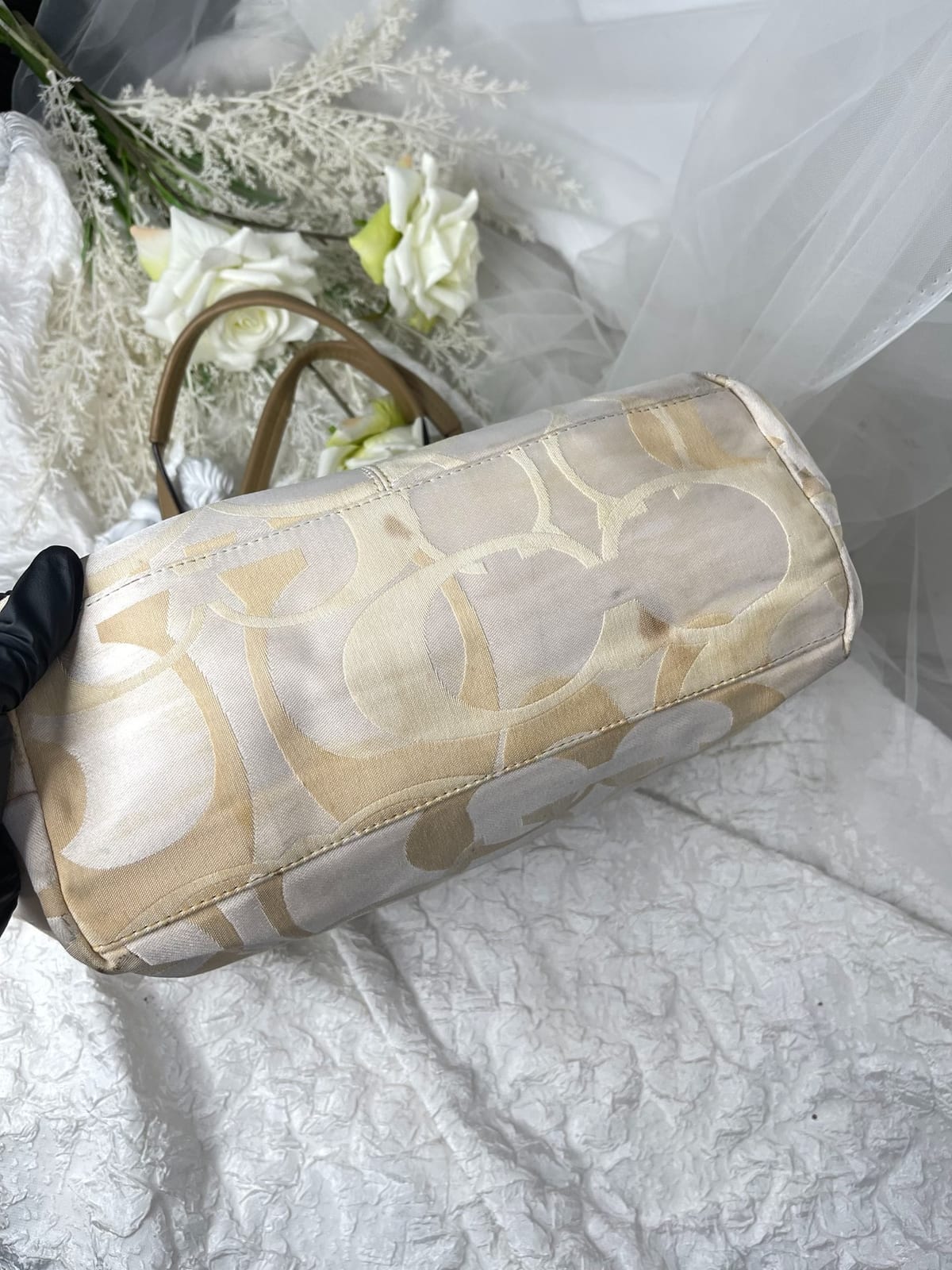 Vintage Coach Cream Iridescent Tote Bag 6
