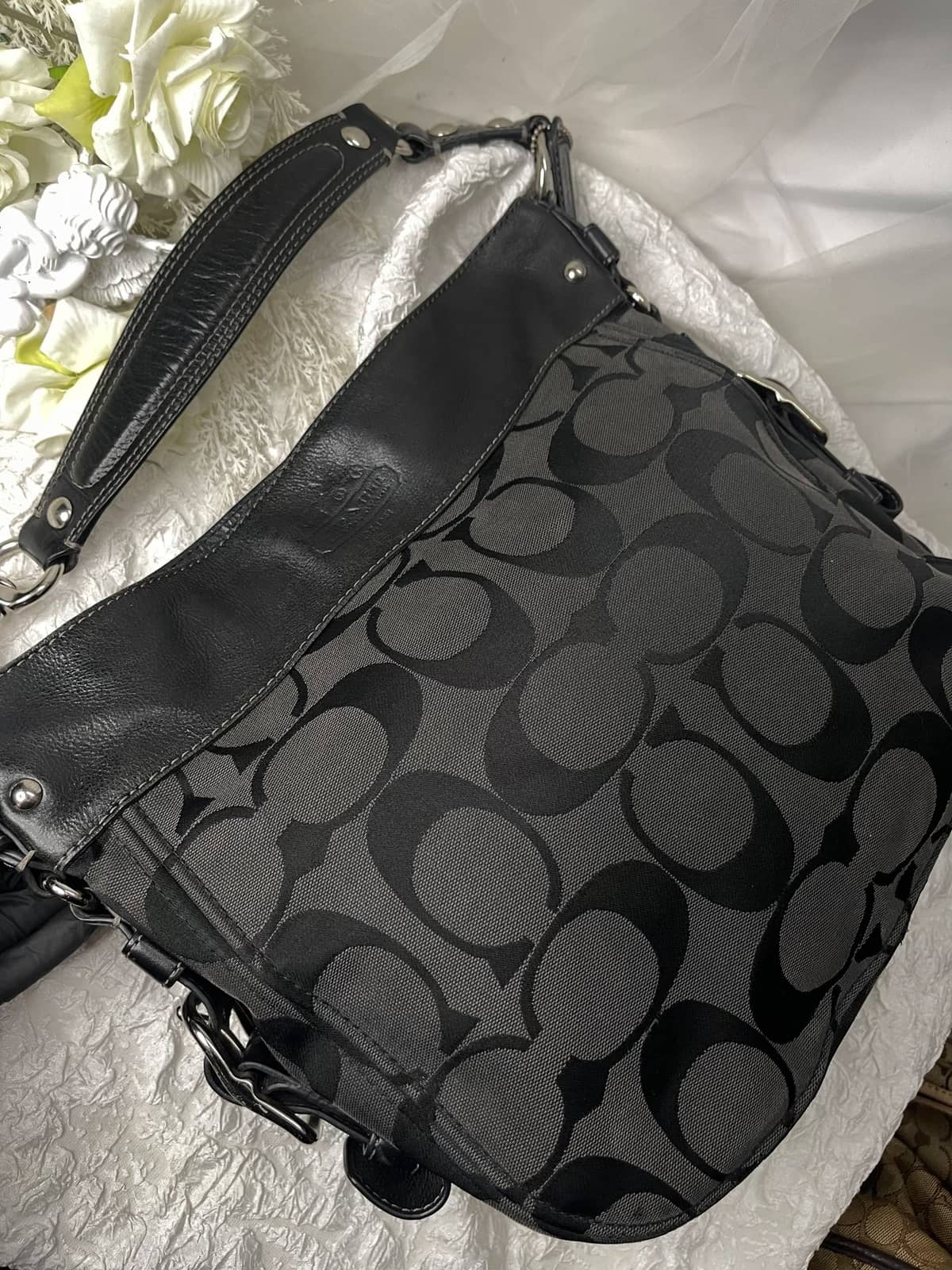 Vintage Coach Black Signature Hobo Bag 2