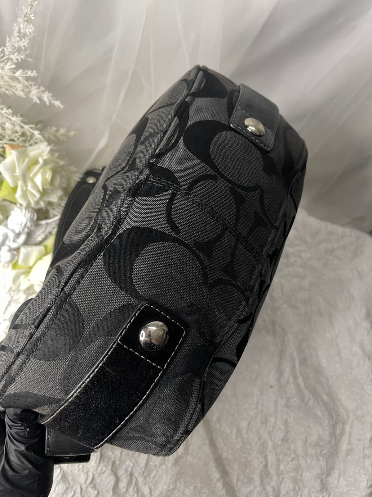Vintage Coach Black Signature Hobo Bag 3