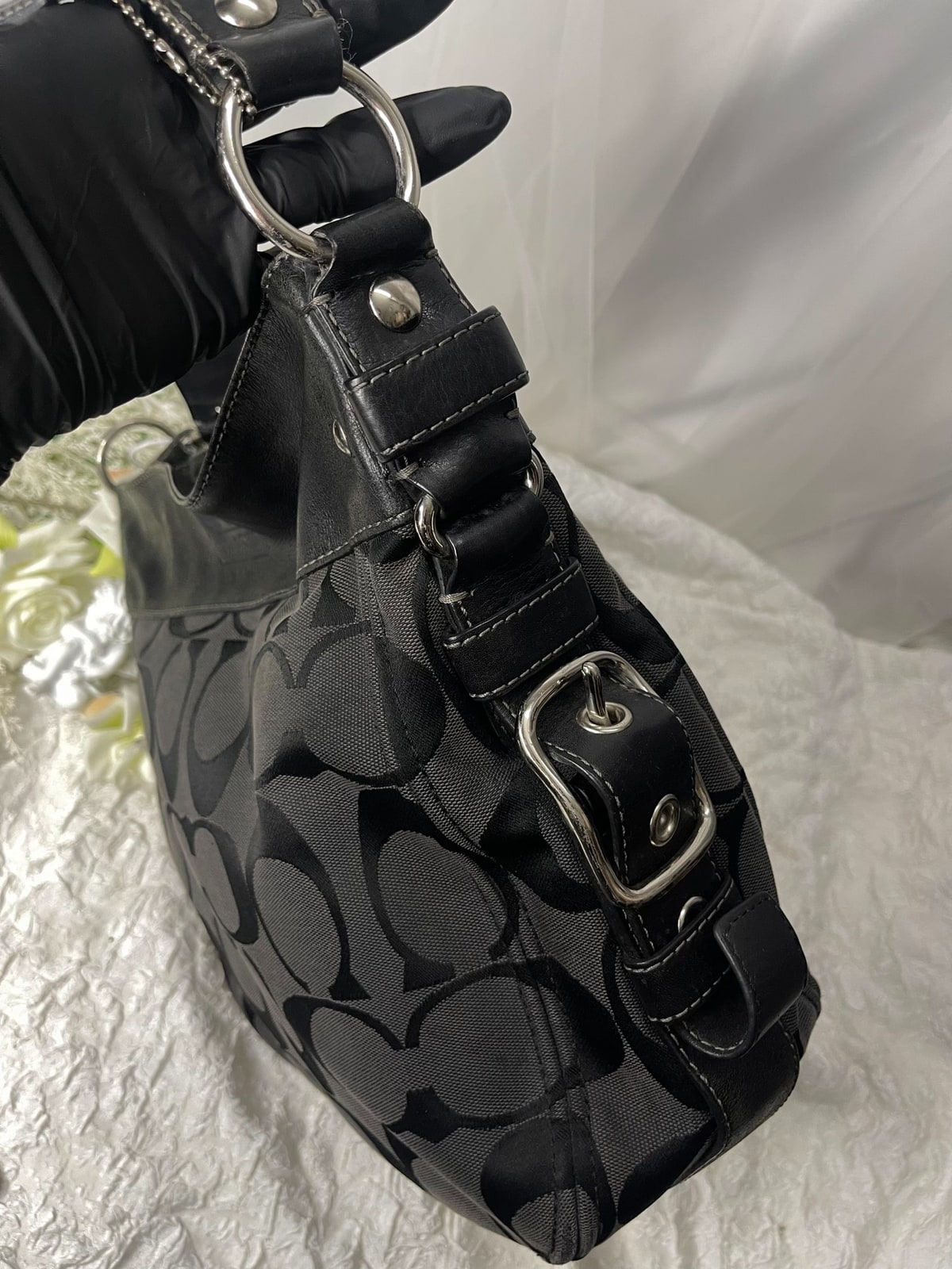 Vintage Coach Black Signature Hobo Bag 5