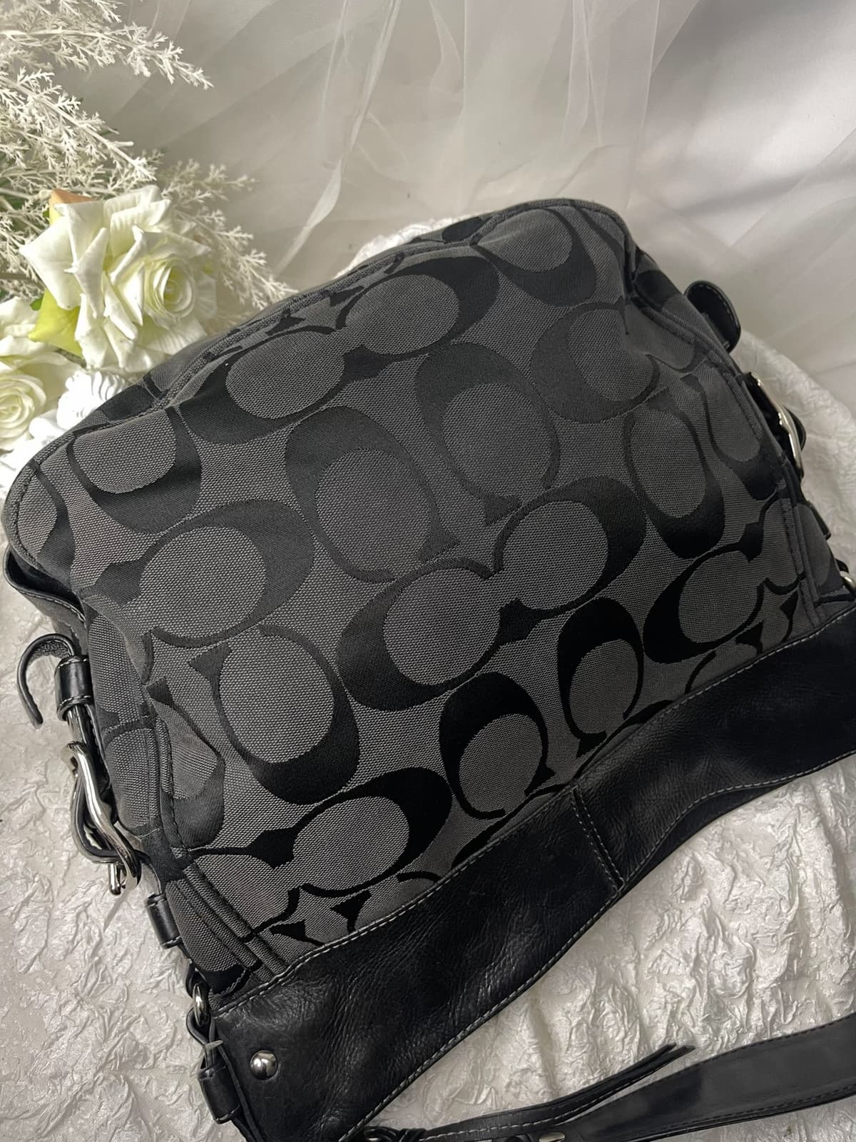 Vintage Coach Black Signature Hobo Bag 7