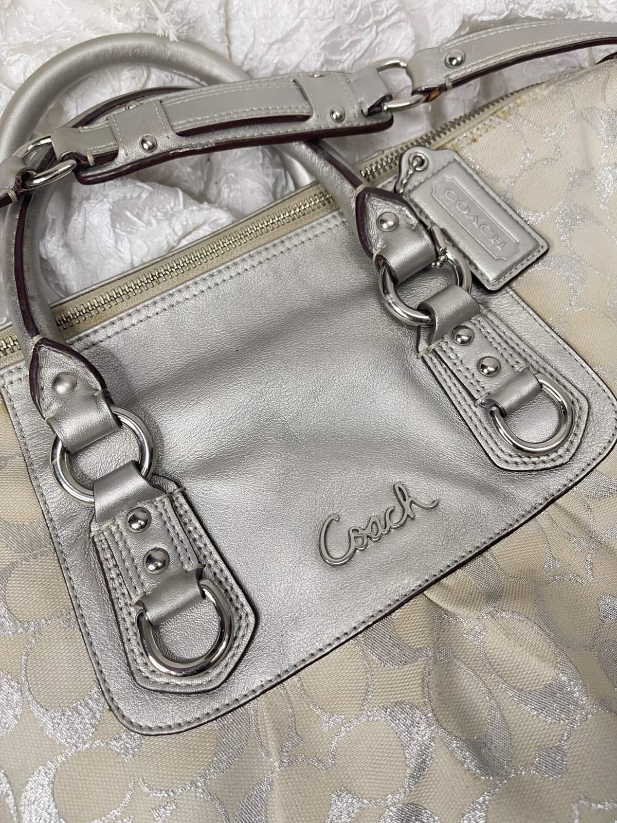 Vintage Coach Silver Signature Satchel Bag 2