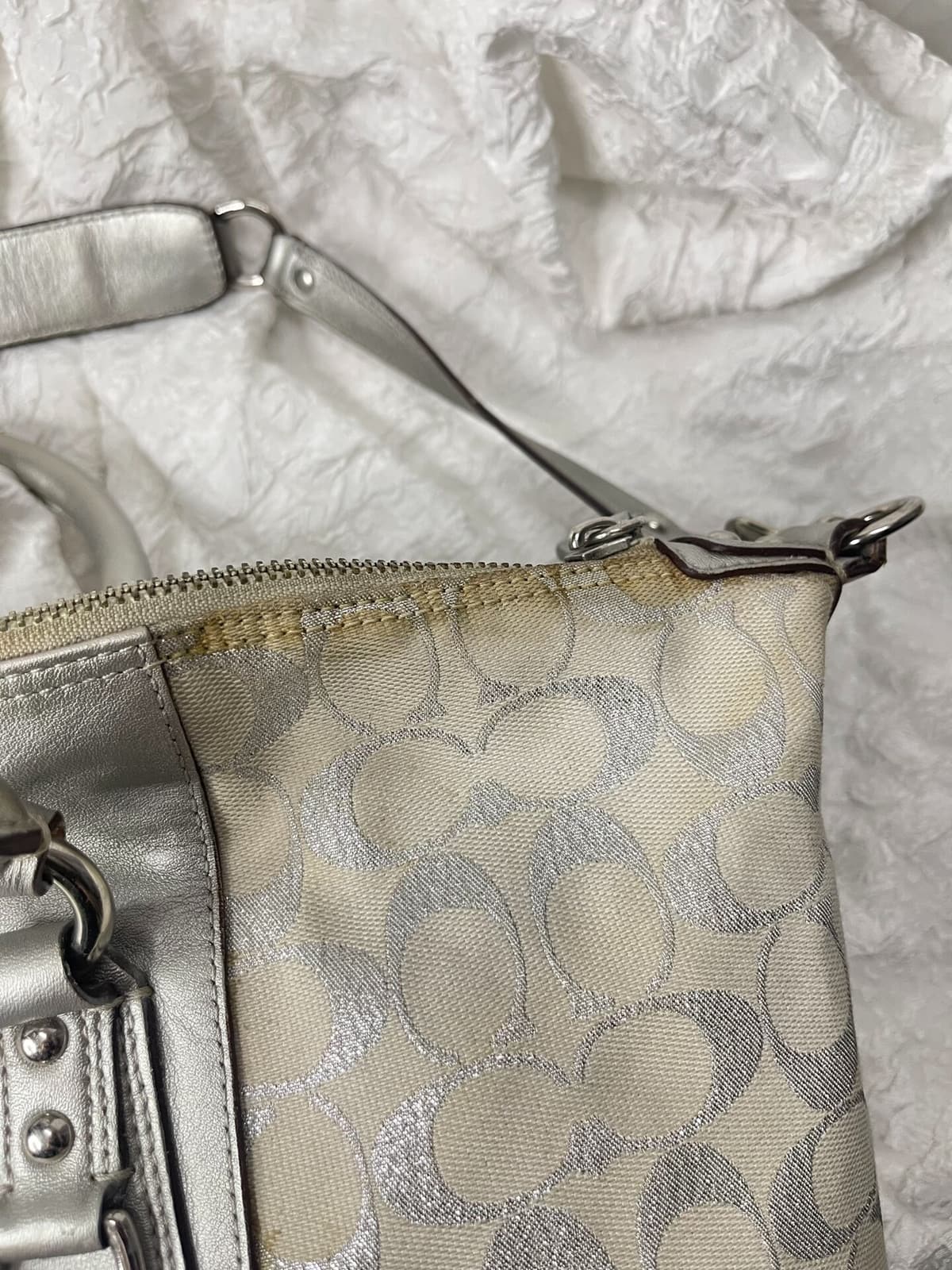 Vintage Coach Silver Signature Satchel Bag 3