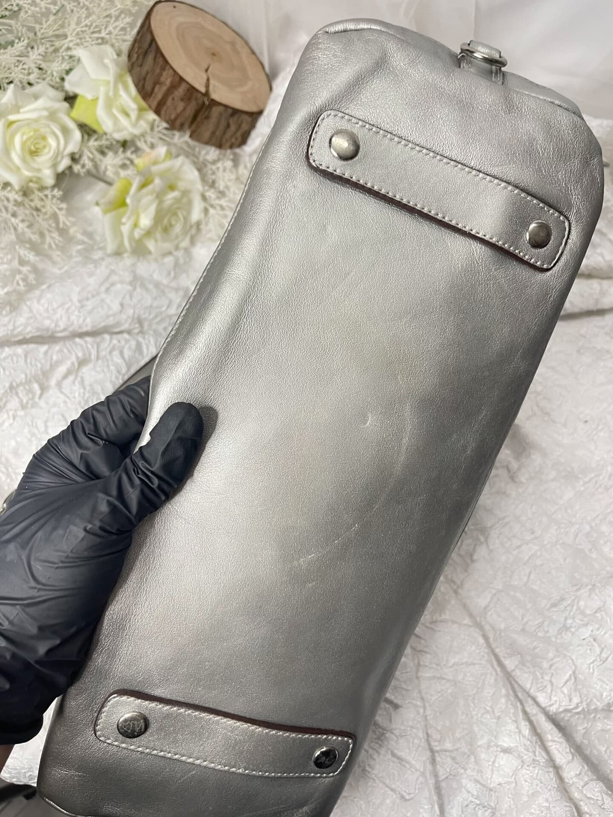 Vintage Coach Silver Signature Satchel Bag 6
