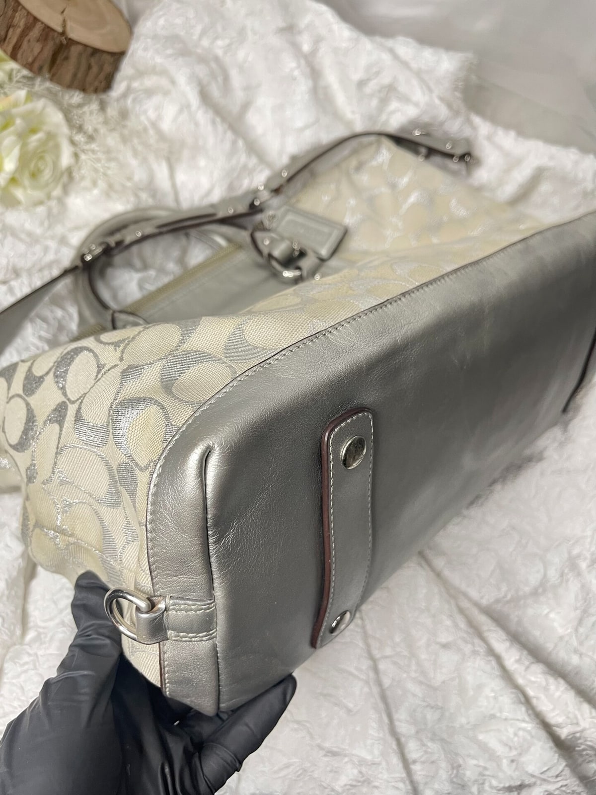 Vintage Coach Silver Signature Satchel Bag 8