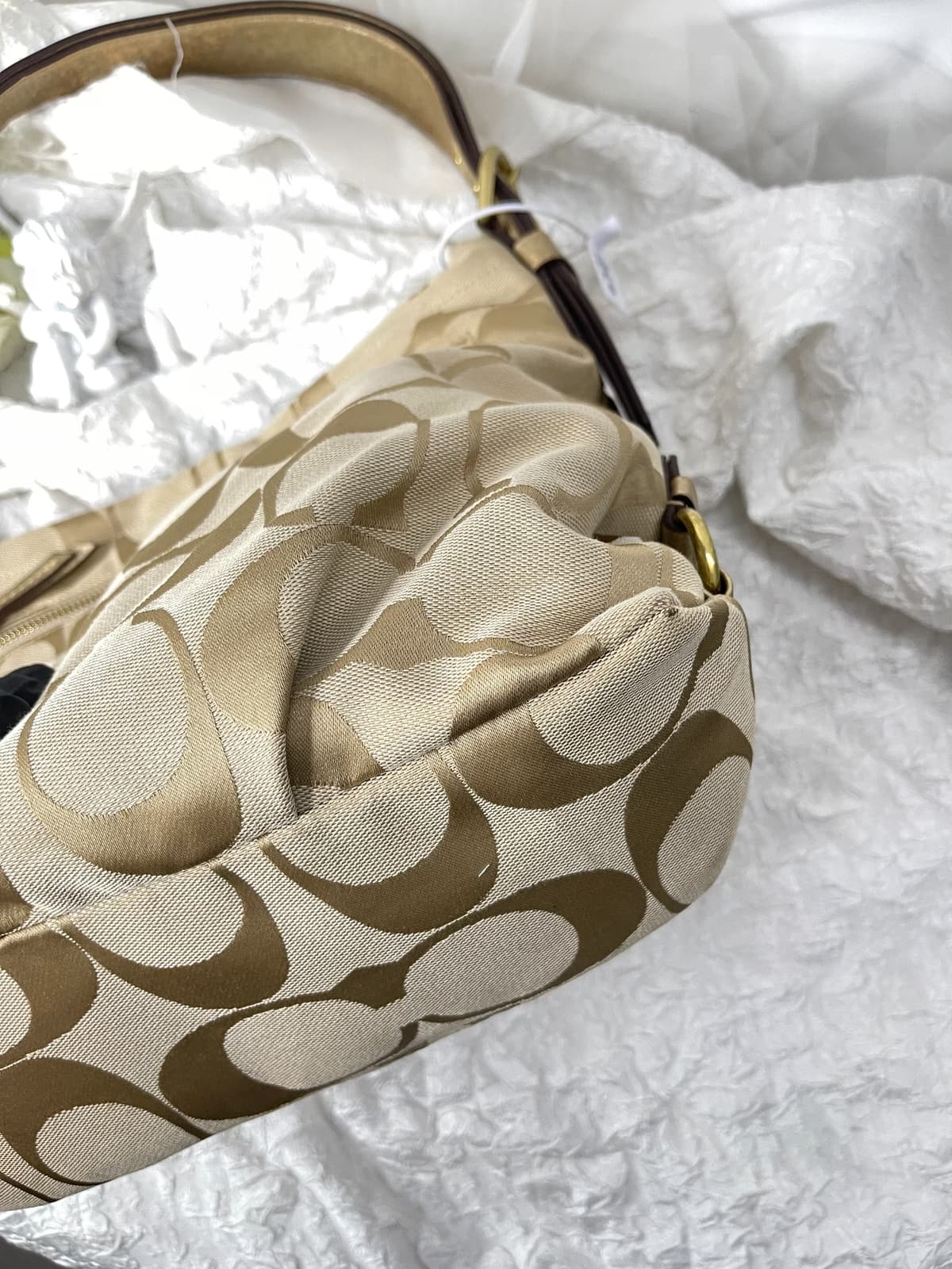 Vintage Coach Tan Signature Hobo Bag 6