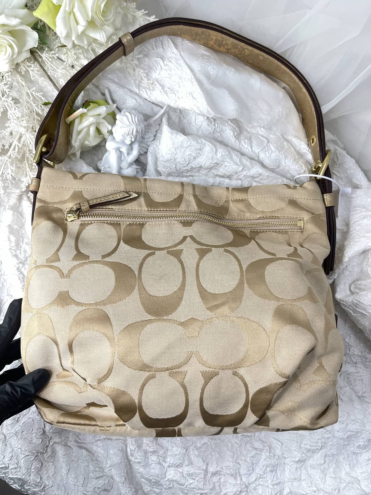 Vintage Coach Tan Signature Hobo Bag 7