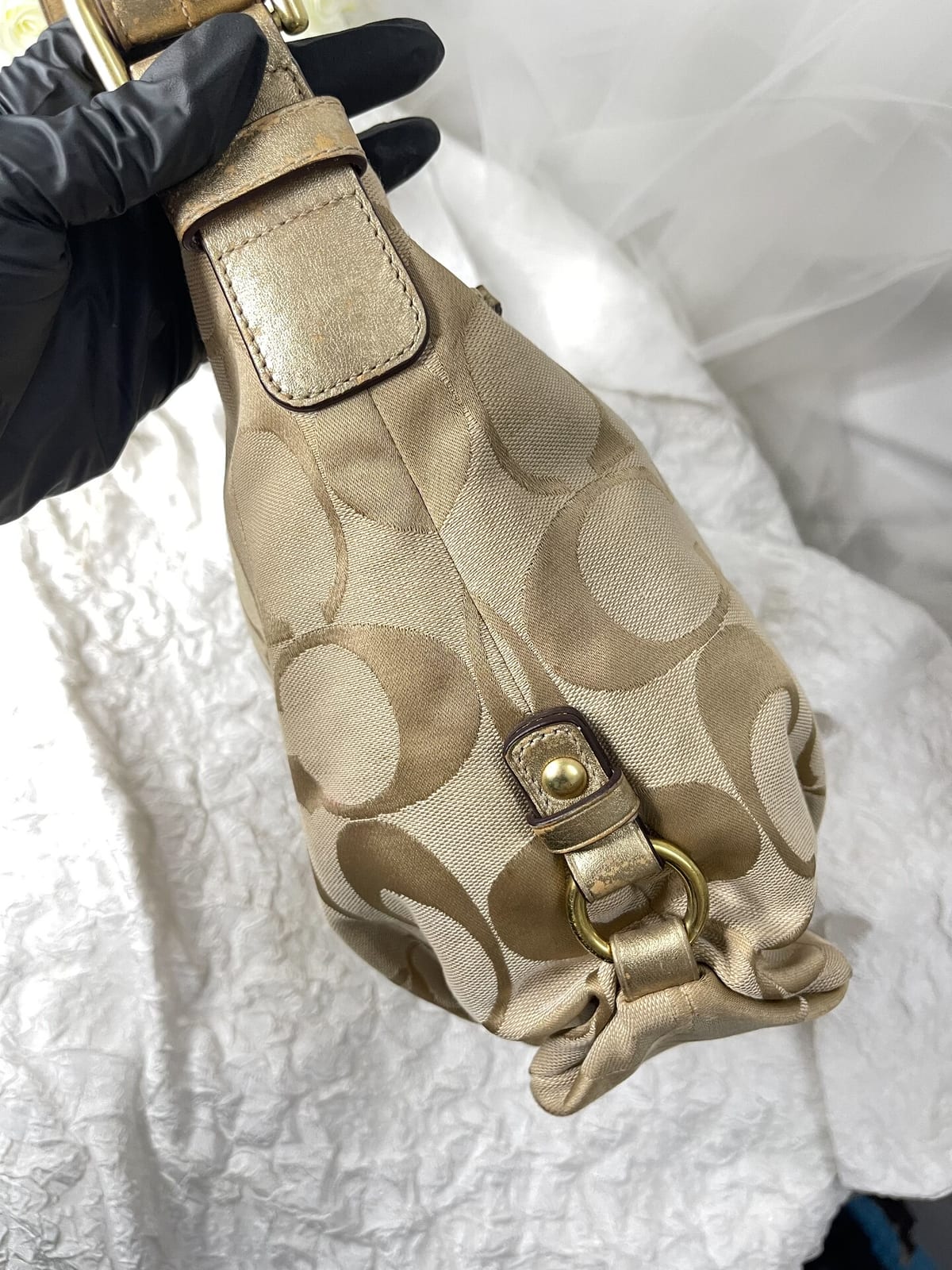 Vintage Coach Tan Signature Hobo Bag 8