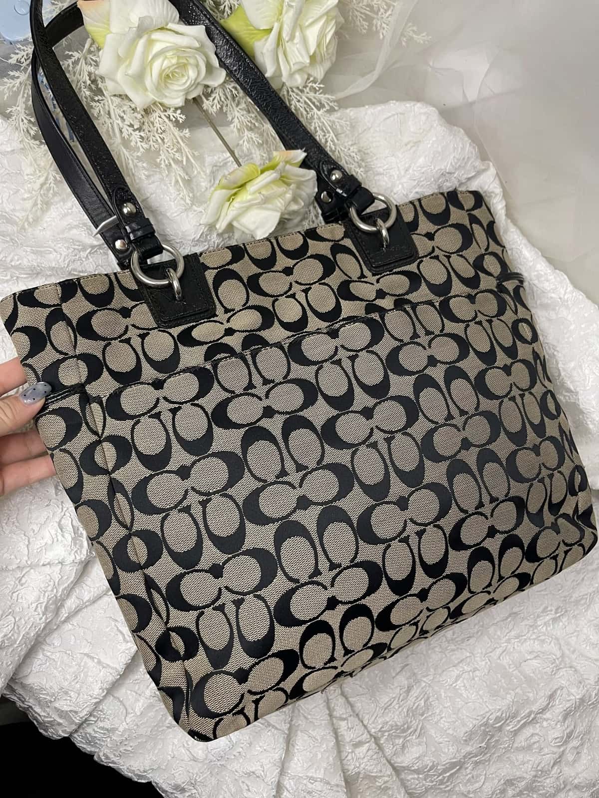 Vintage Coach Black Signature Tote Bag 3