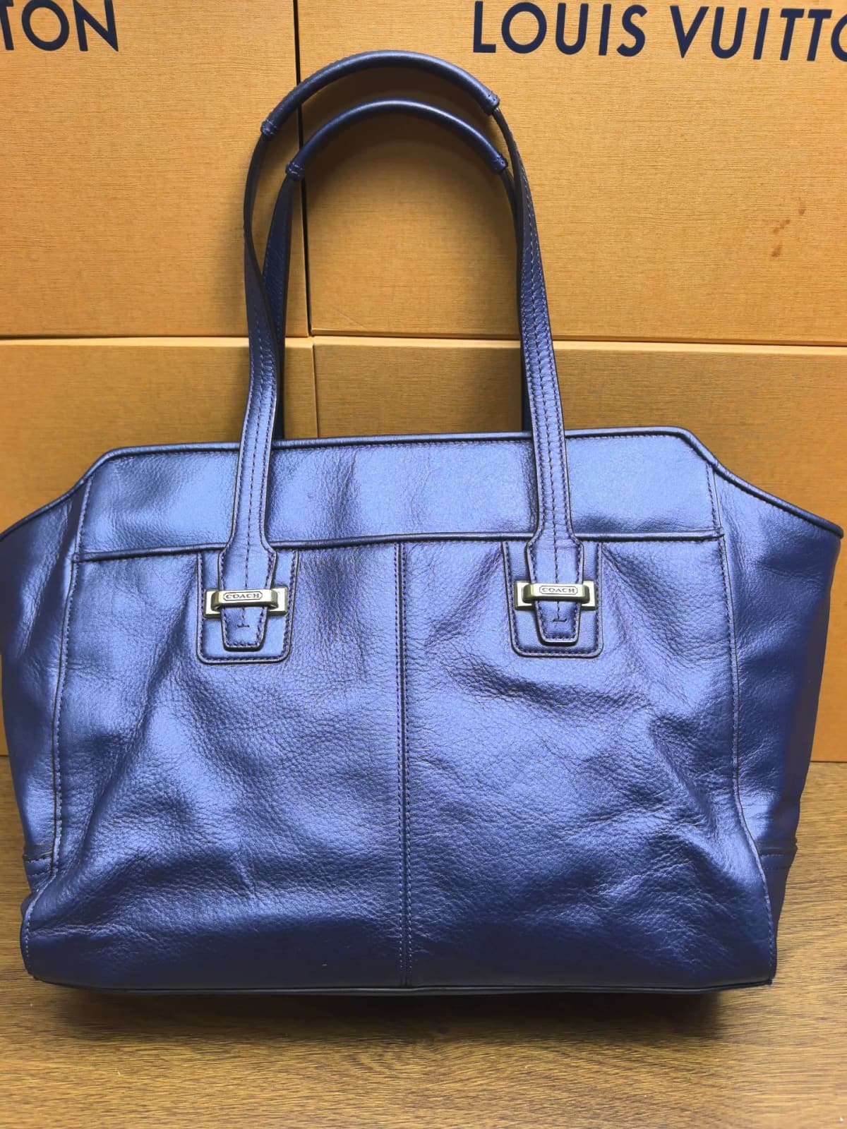 Vintage Coach Blue Structured Tote Bag 2
