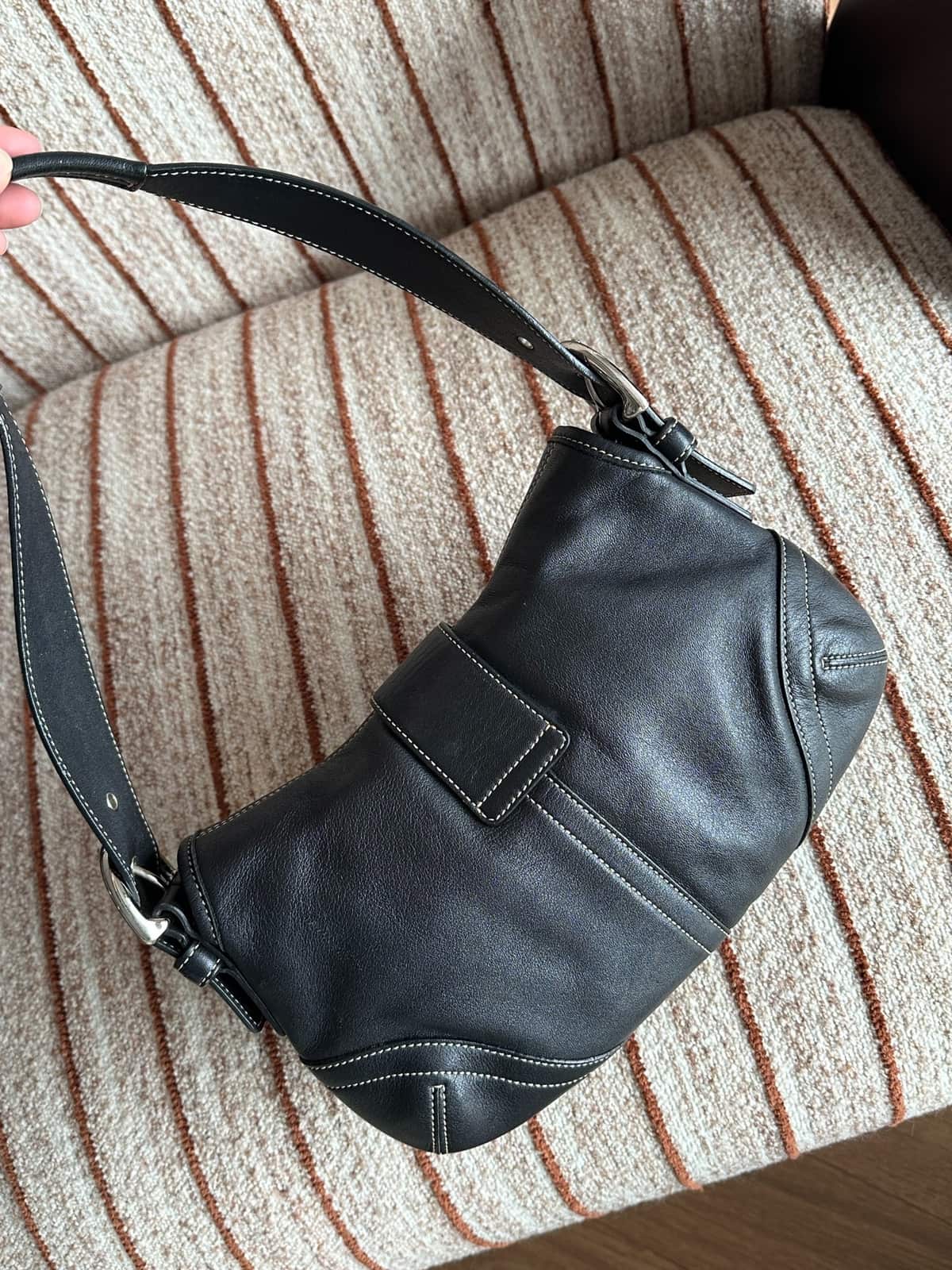 Vintage Coach Black Stitched Mini Hobo Bag 3